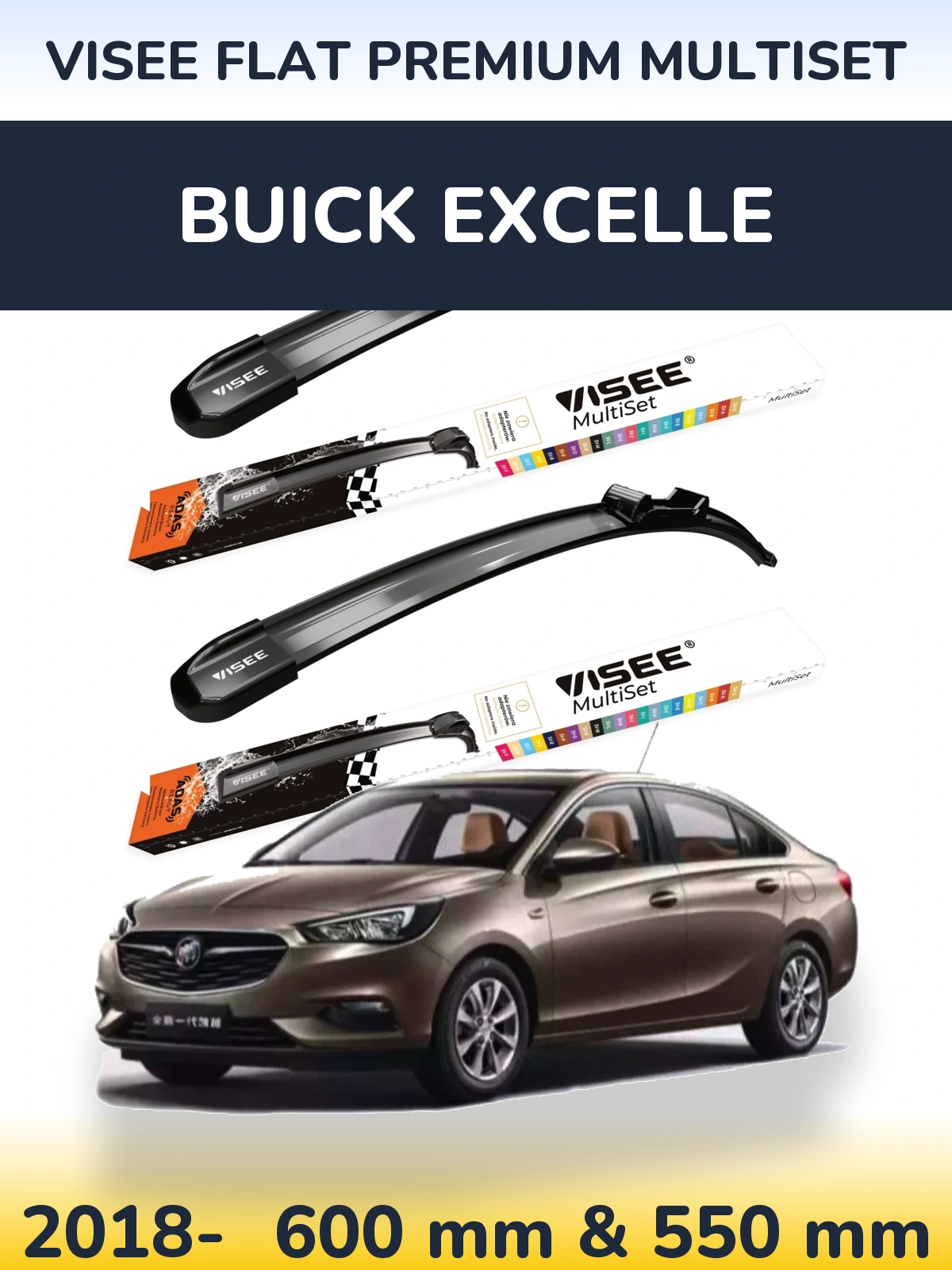 Front wiper blade set VISEE FLAT PREMIUM MultiSet 600 & 550 mm for Buick Excelle 2018-2026
