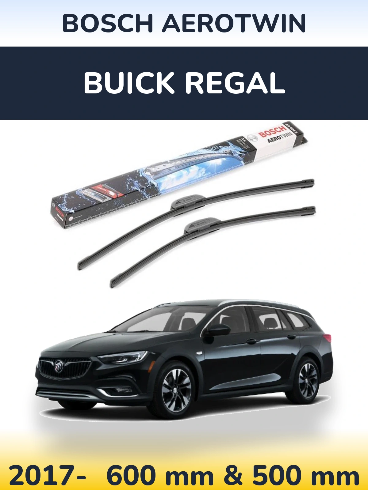 Front wiper blade set BOSCH AeroTwin 600 & 500 mm for Buick Regal 2017-2026