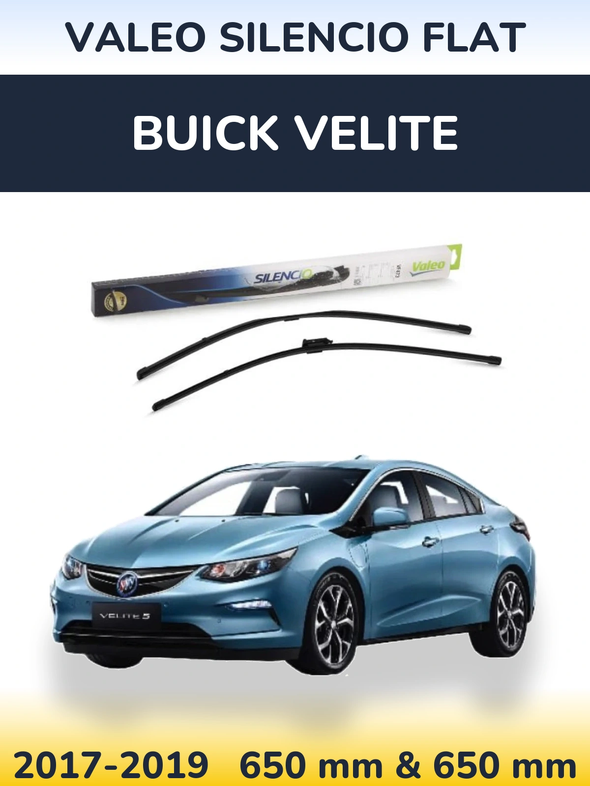 Front wiper blade set Valeo Silencio Flat 650 & 650 mm for Buick Velite 2017-2019