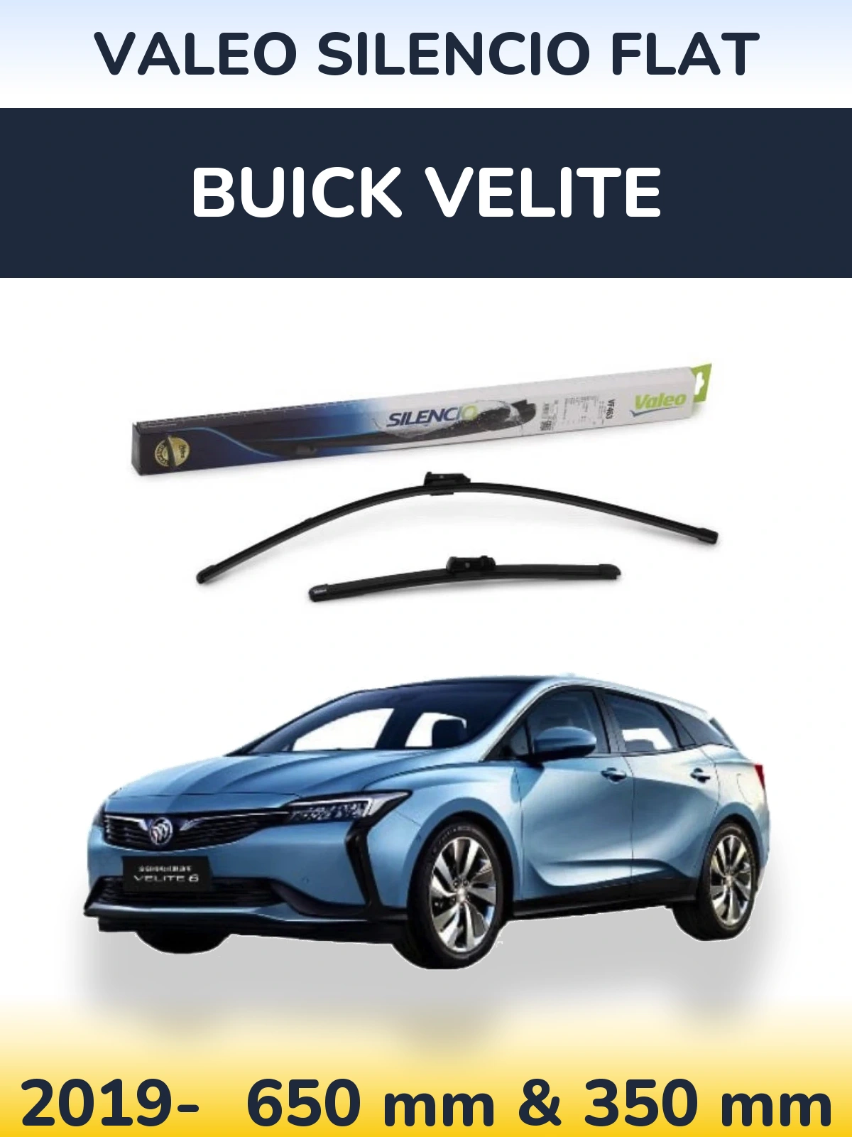 Комплект передних дворников Valeo Silencio Flat 650 & 350 мм для Buick Velite 2019-2026