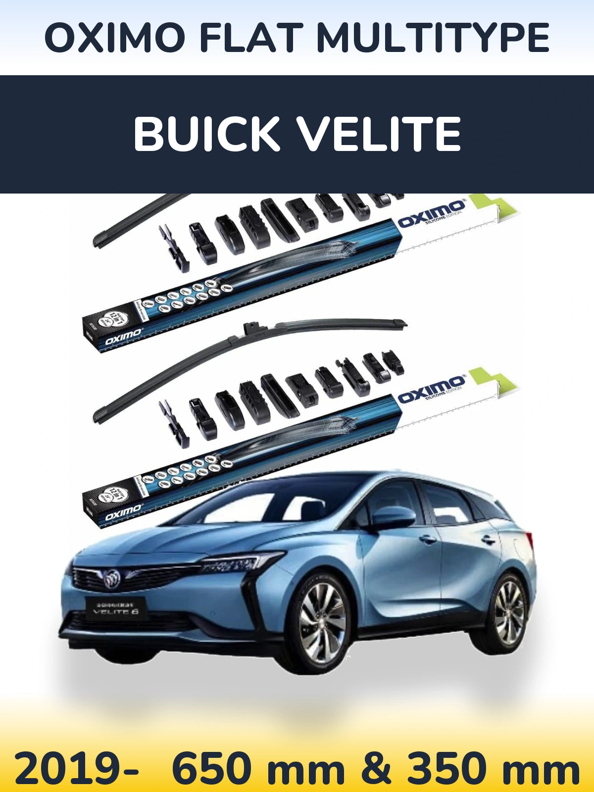 Комплект передних дворников Oximo Flat MultiТипe 650 & 350 мм для Buick Velite 2019-2026