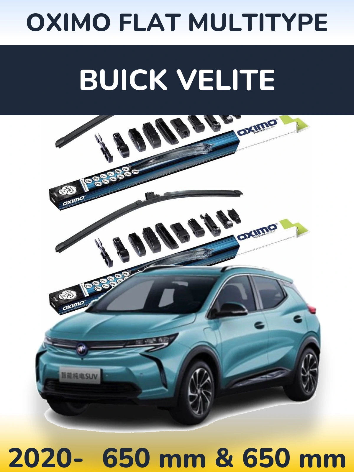 Front wiper blade set Oximo Flat MultiTypee 650 & 650 mm for Buick Velite 2020-2026