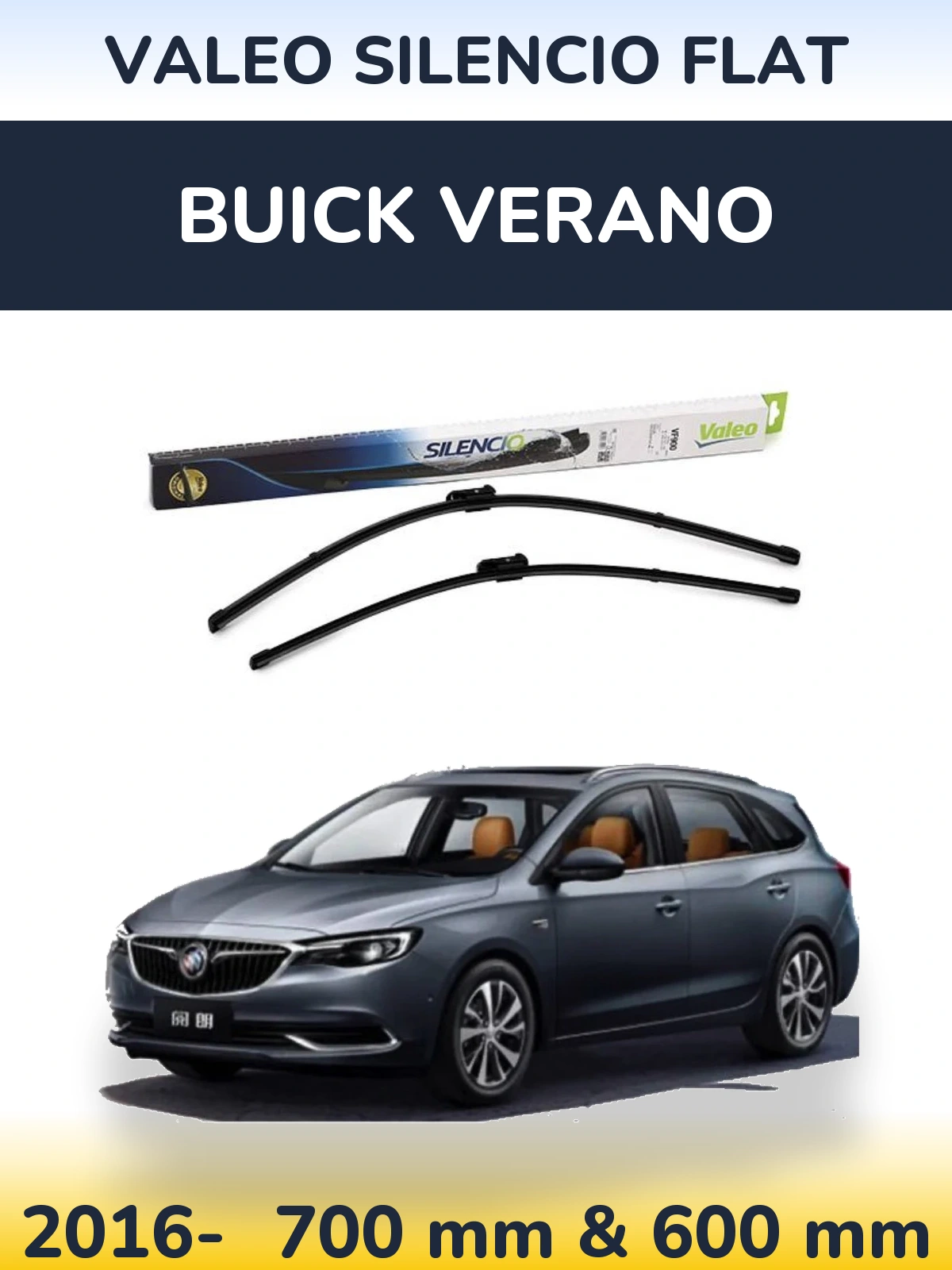 Front wiper blade set Valeo Silencio Flat 700 & 600 mm for Buick Verano 2016-2026