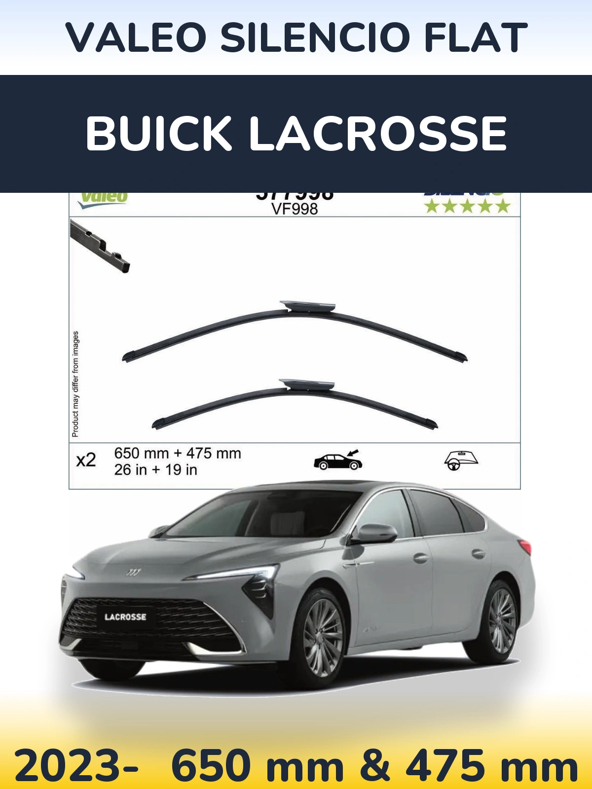 Комплект передніх щіток Valeo Silencio Flat 650 & 475 мм для Buick LaCrosse 2023-2026
