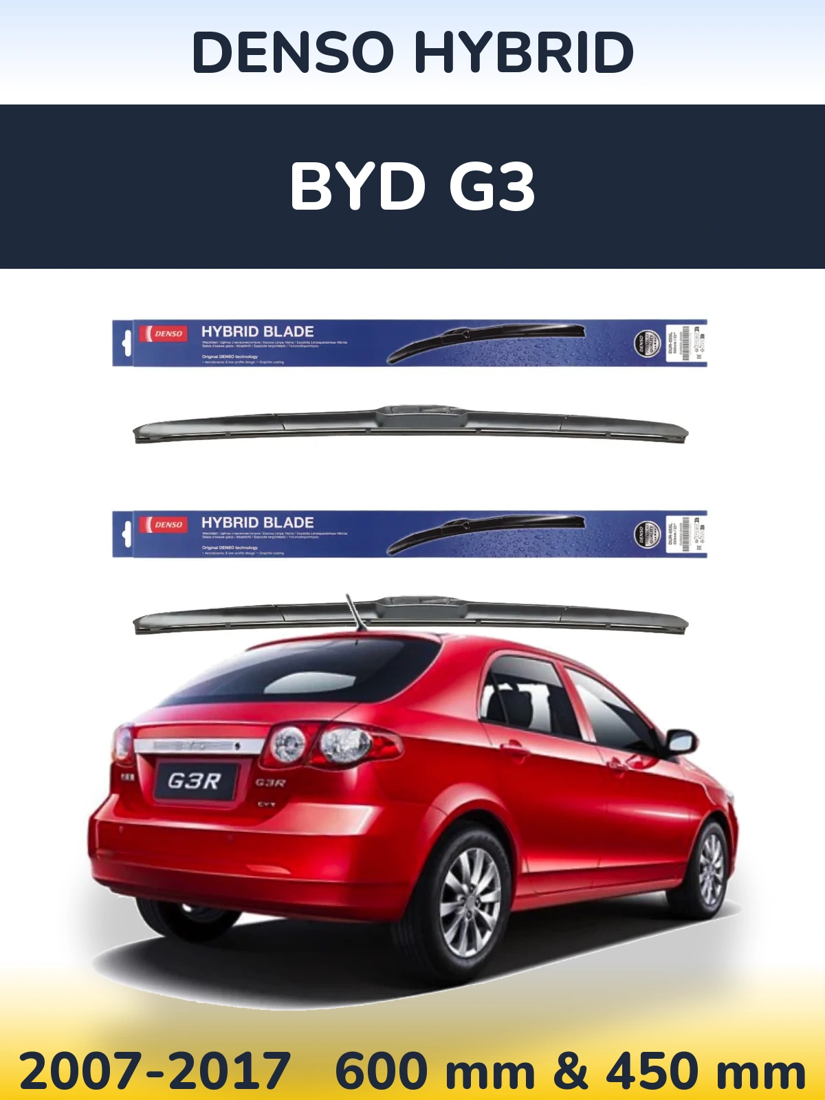 Komplet przednich wycieraczek Denso Hybrid 600 & 450 mm do BYD G3 2007-2017
