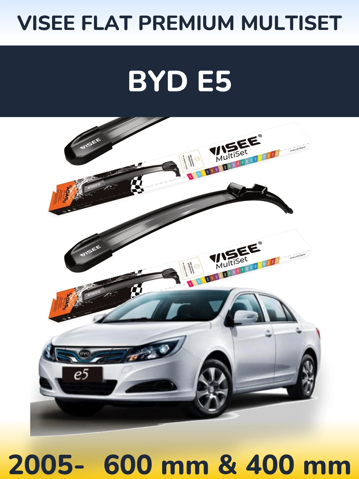 Комплект передних дворников VISEE FLAT PREMIUM MultiSet 600 & 400 мм для BYD E5 2005-2026