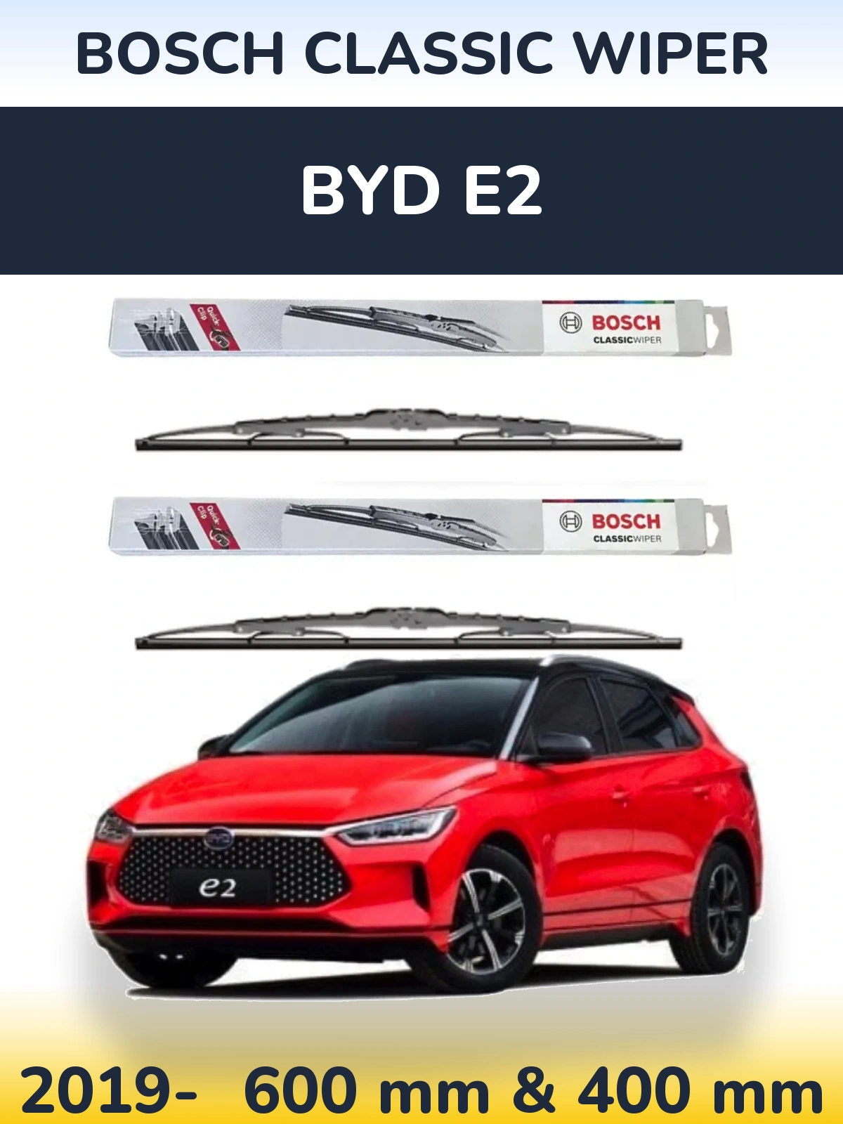 Комплект передних дворников BOSCH Classic Wiper 600 & 400 мм для BYD E2 2019-2026
