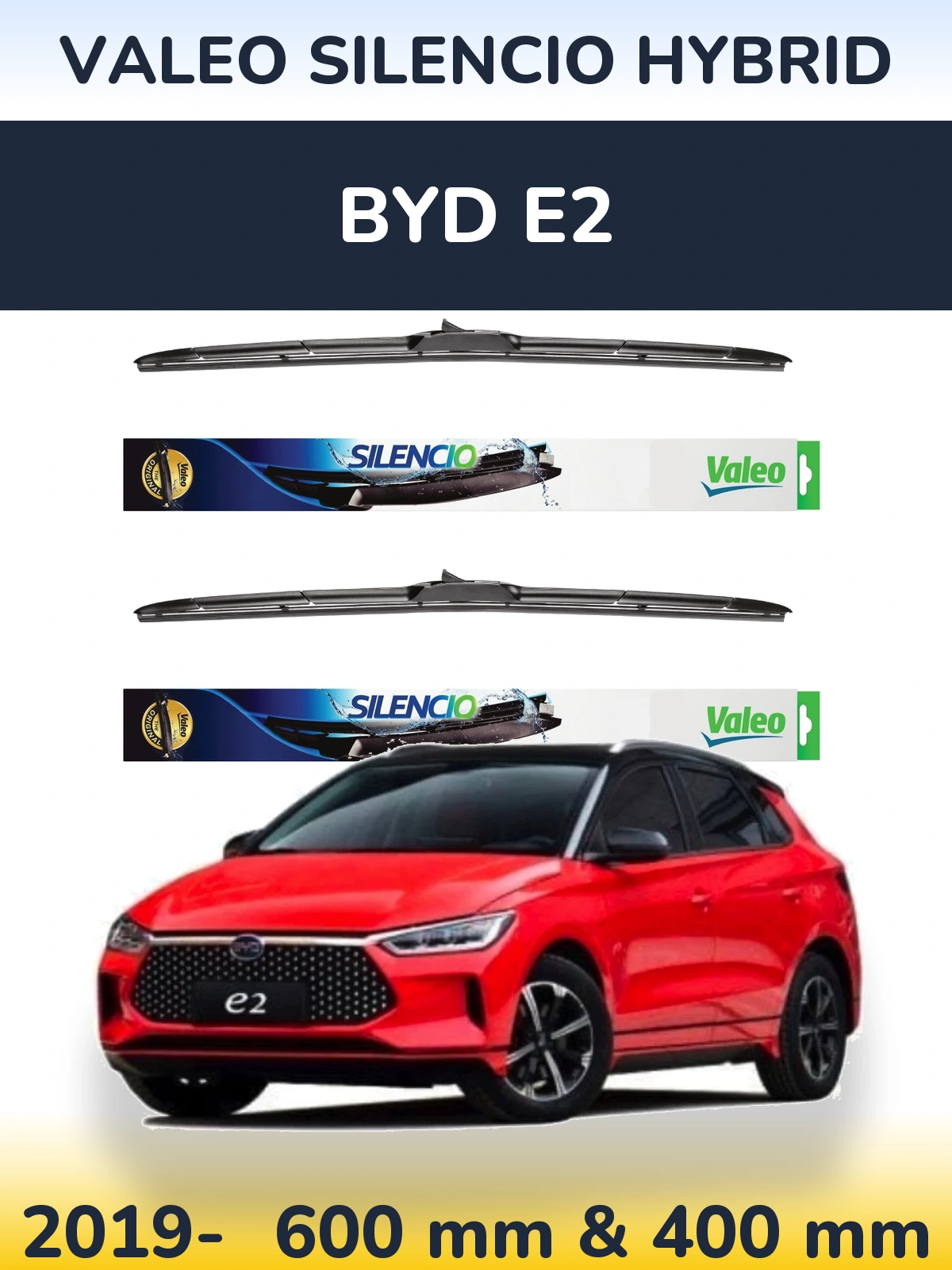 Комплект передніх щіток Valeo Silencio Hybrid 600 & 400 мм для BYD E2 2019-2026