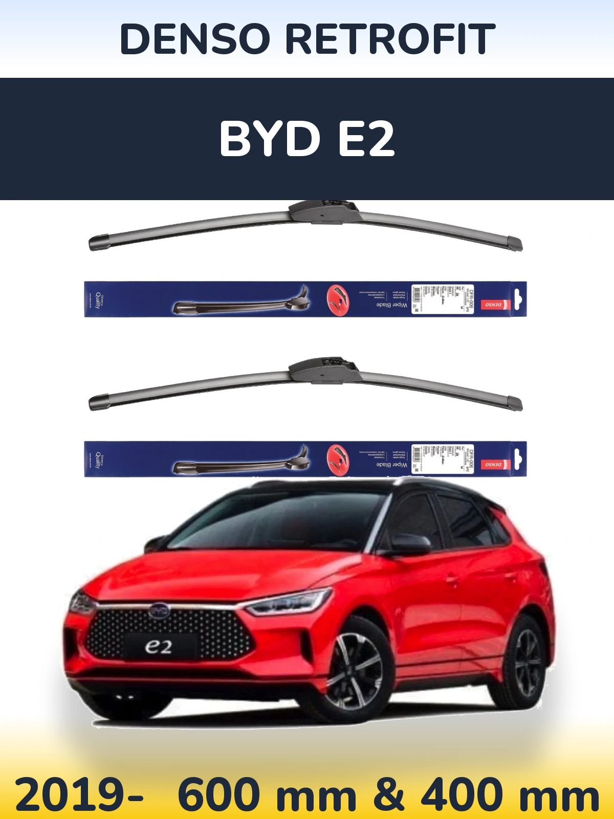 Komplet przednich wycieraczek Denso Retrofit 600 & 400 mm do BYD E2 2019-2026