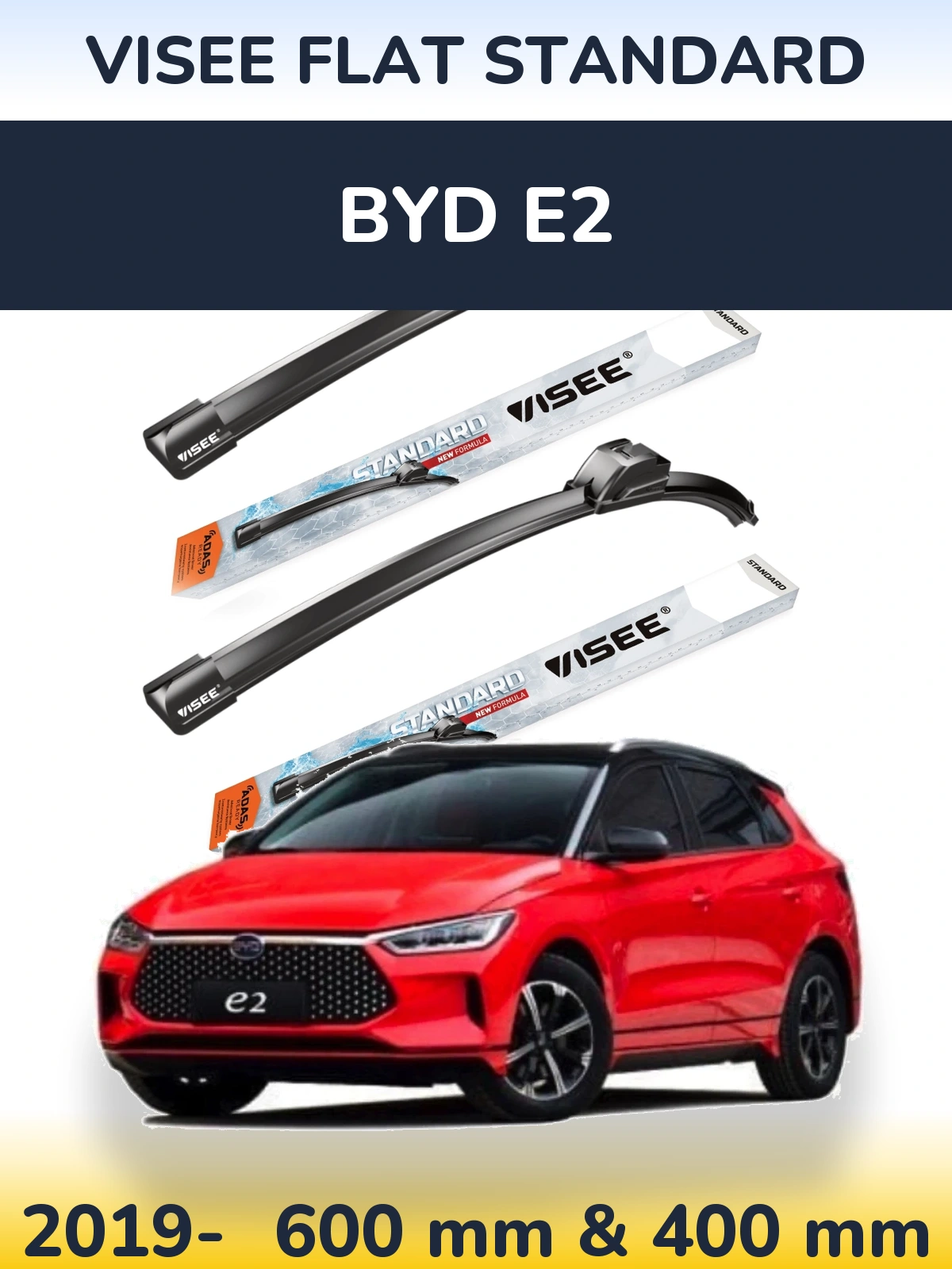 Комплект передніх щіток VISEE FLAT STANDARD 600 & 400 мм для BYD E2 2019-2026
