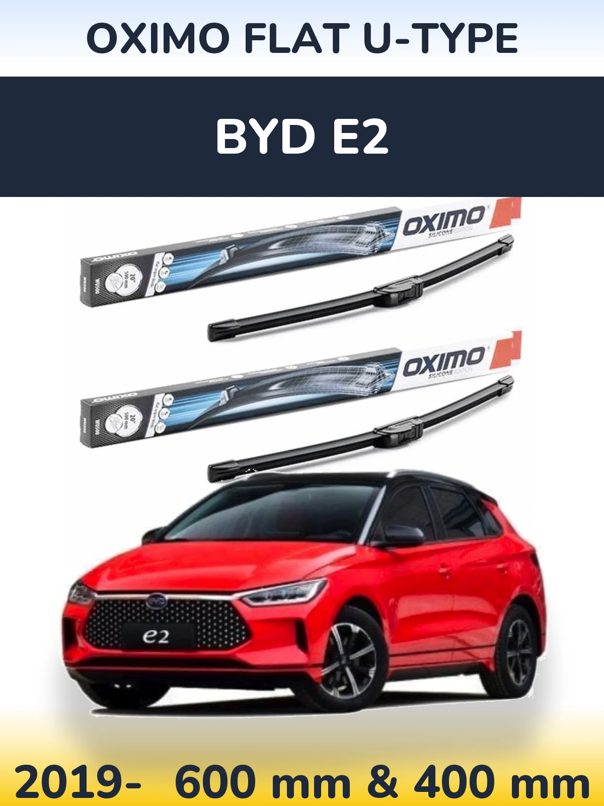 Комплект передних дворников Oximo Flat U-type 600 & 400 мм для BYD E2 2019-2026