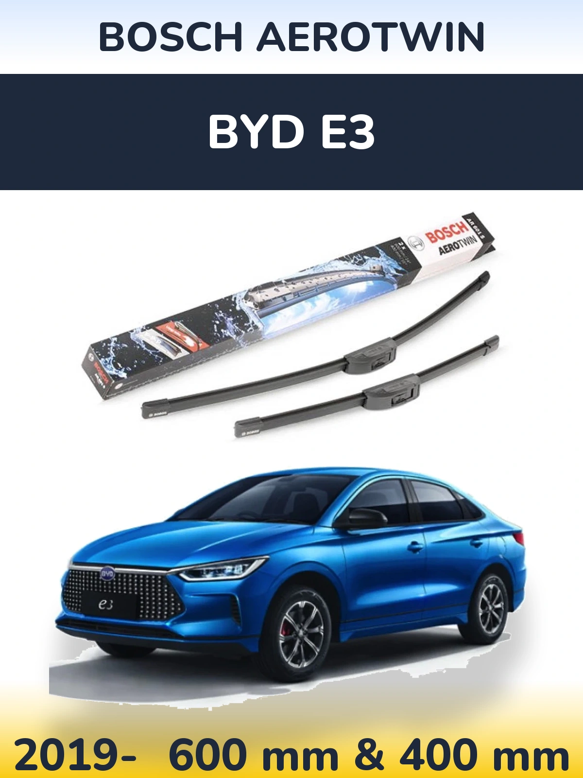 Komplet przednich wycieraczek BOSCH AeroTwin 600 & 400 mm do BYD E3 2019-2026