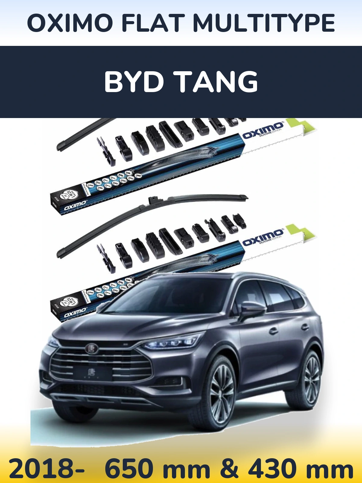 Komplet przednich wycieraczek Oximo Flat MultiType 650 & 430 mm do BYD Tang 2018-2026