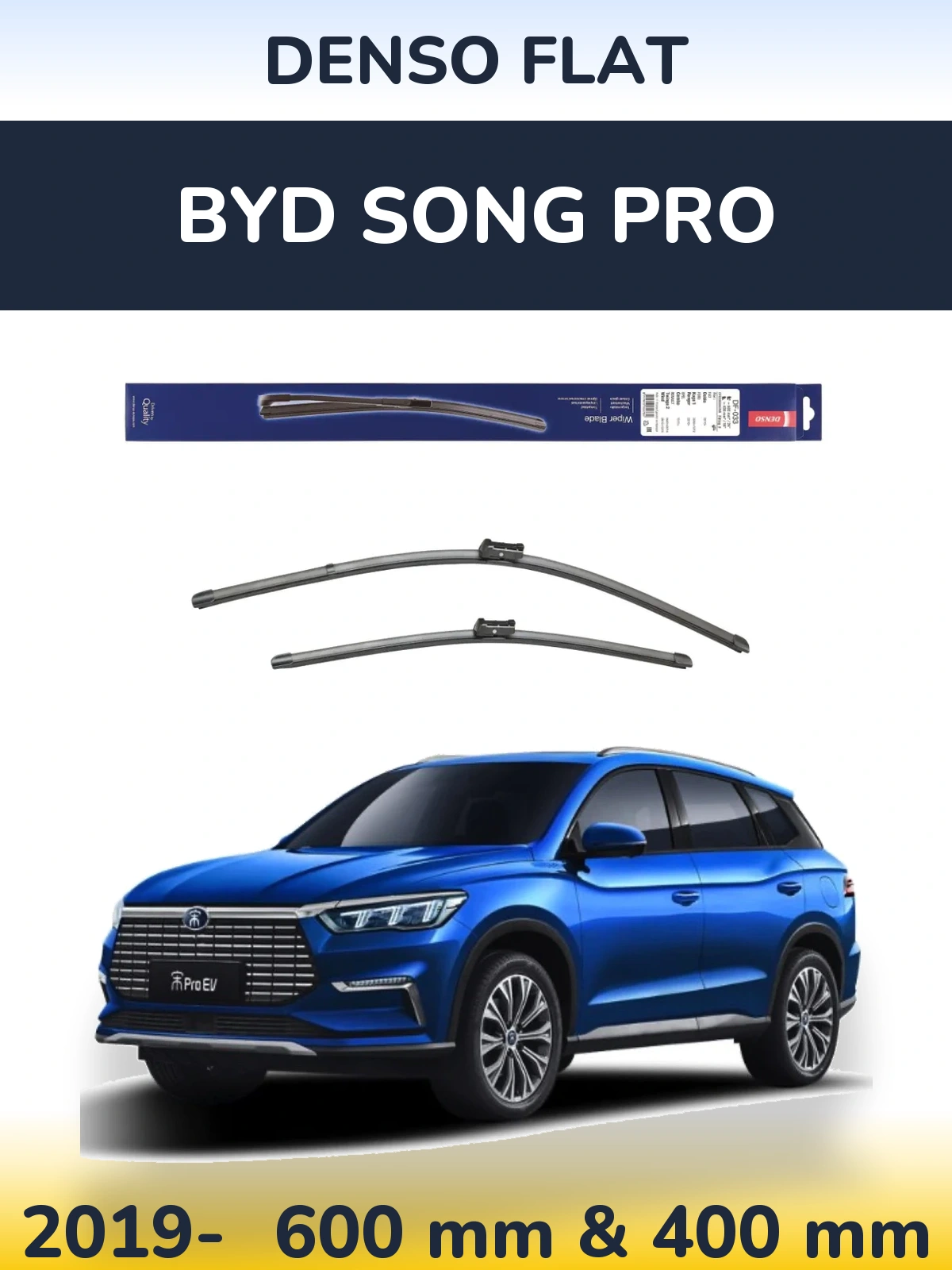 Front wiper blade set Denso Flat 600 & 400 mm for BYD Song Pro 2019-2026