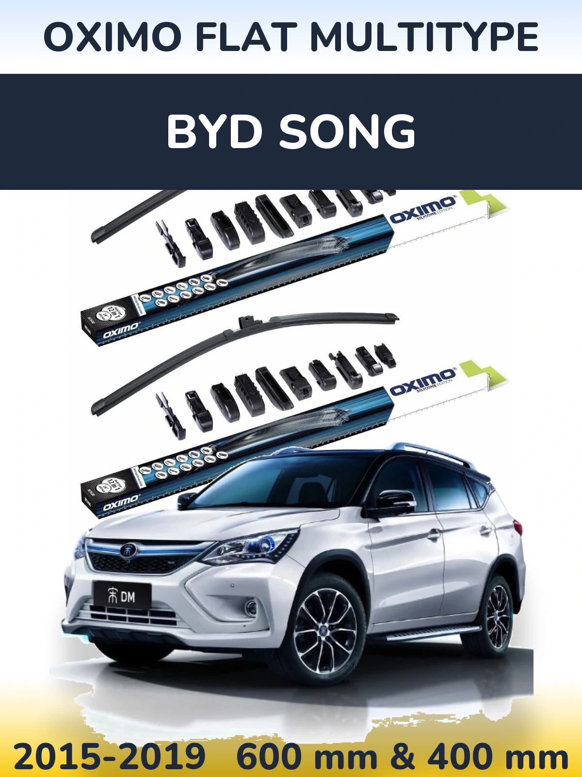 Front wiper blade set Oximo Flat MultiTypee 600 & 400 mm for BYD Song 2015-2019