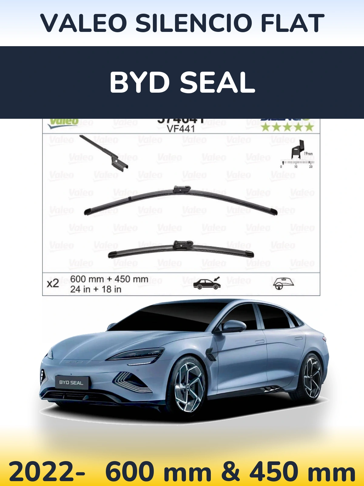 Комплект передніх щіток Valeo Silencio Flat 600 & 450 мм для BYD Seal 2022-2026