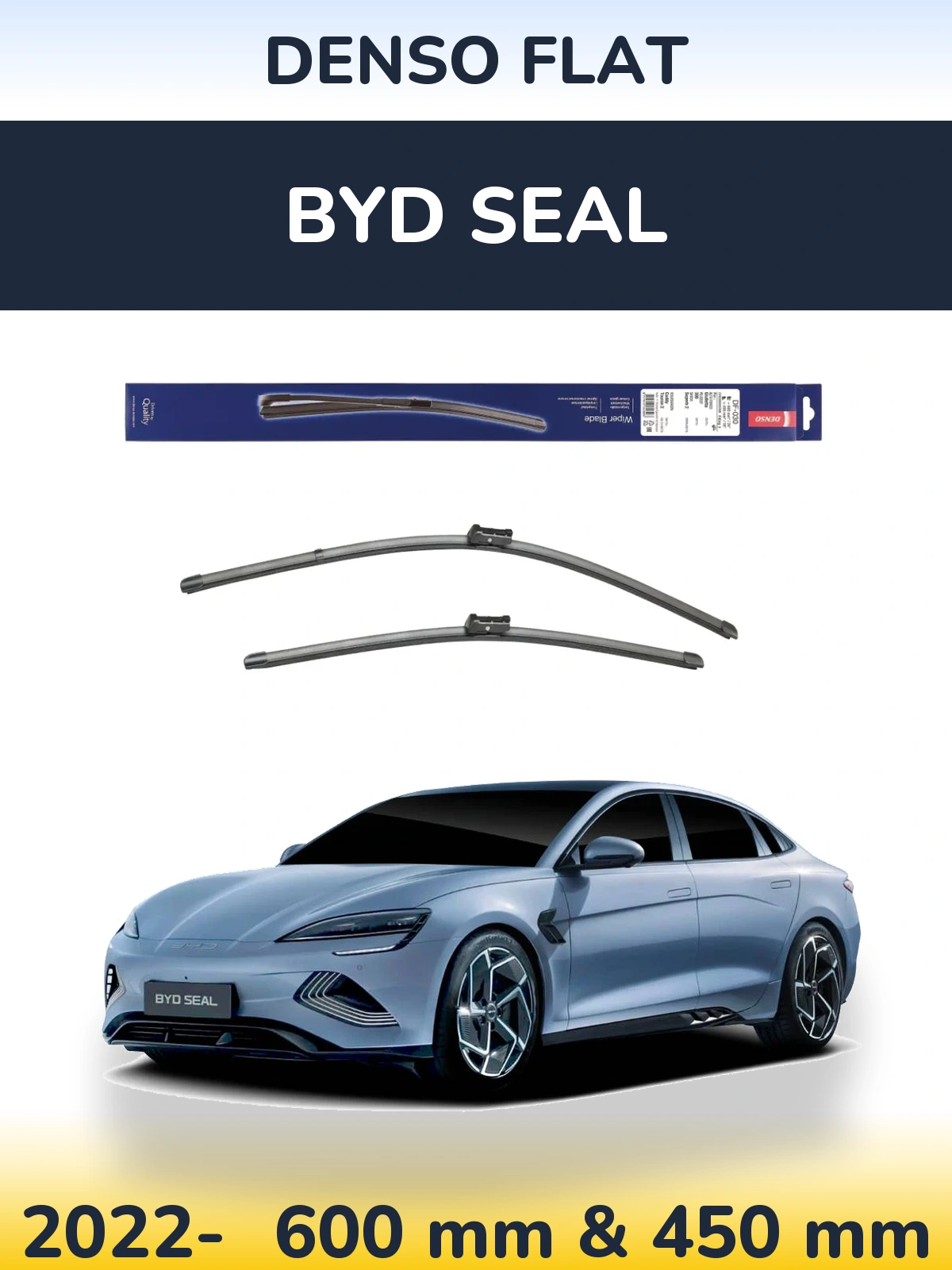 Front wiper blade set Denso Flat 600 & 450 mm for BYD Seal 2022-2026