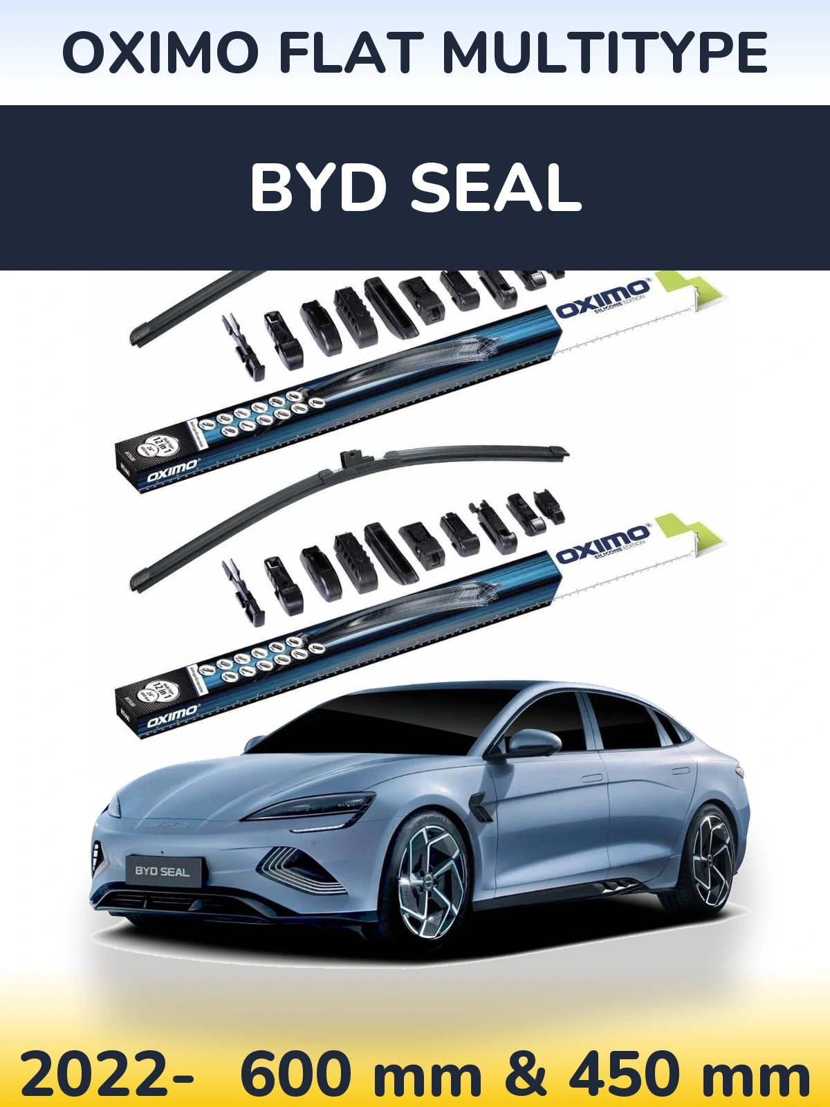 Front wiper blade set Oximo Flat MultiTypee 600 & 450 mm for BYD Seal 2022-2026
