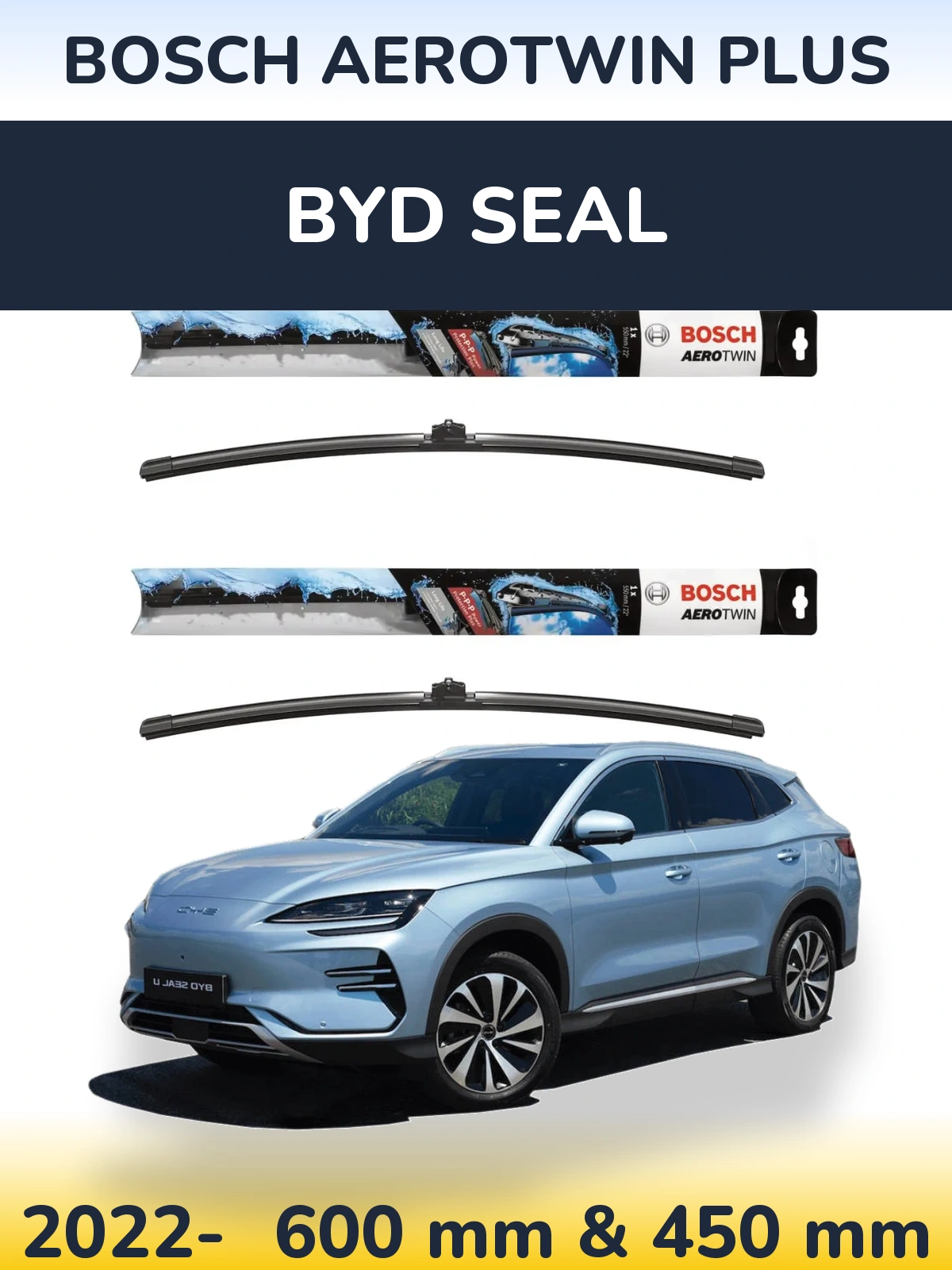 Front wiper blade set BOSCH AeroTwin Plus 600 & 450 mm for BYD Seal 2022-2026