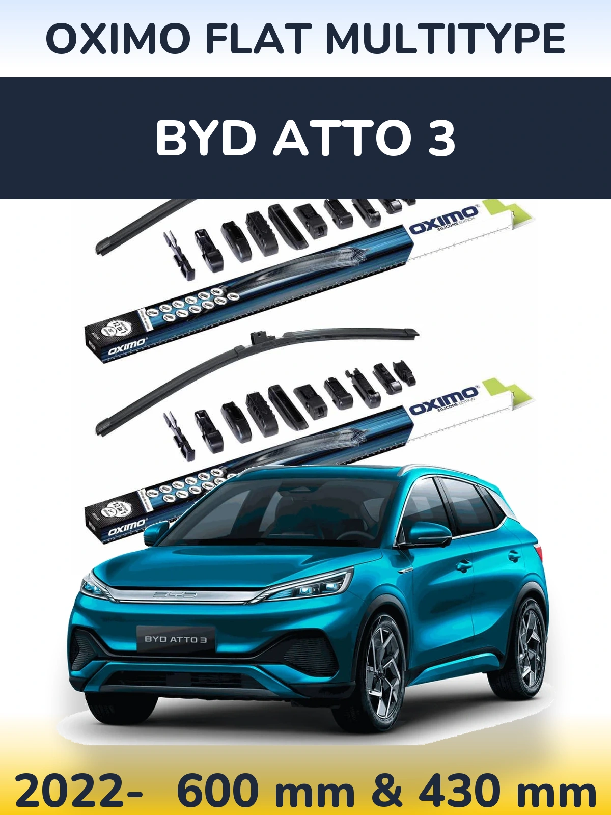 Комплект передніх щіток Oximo Flat MultiТипe 600 & 430 мм для BYD Atto 3 2022-2026
