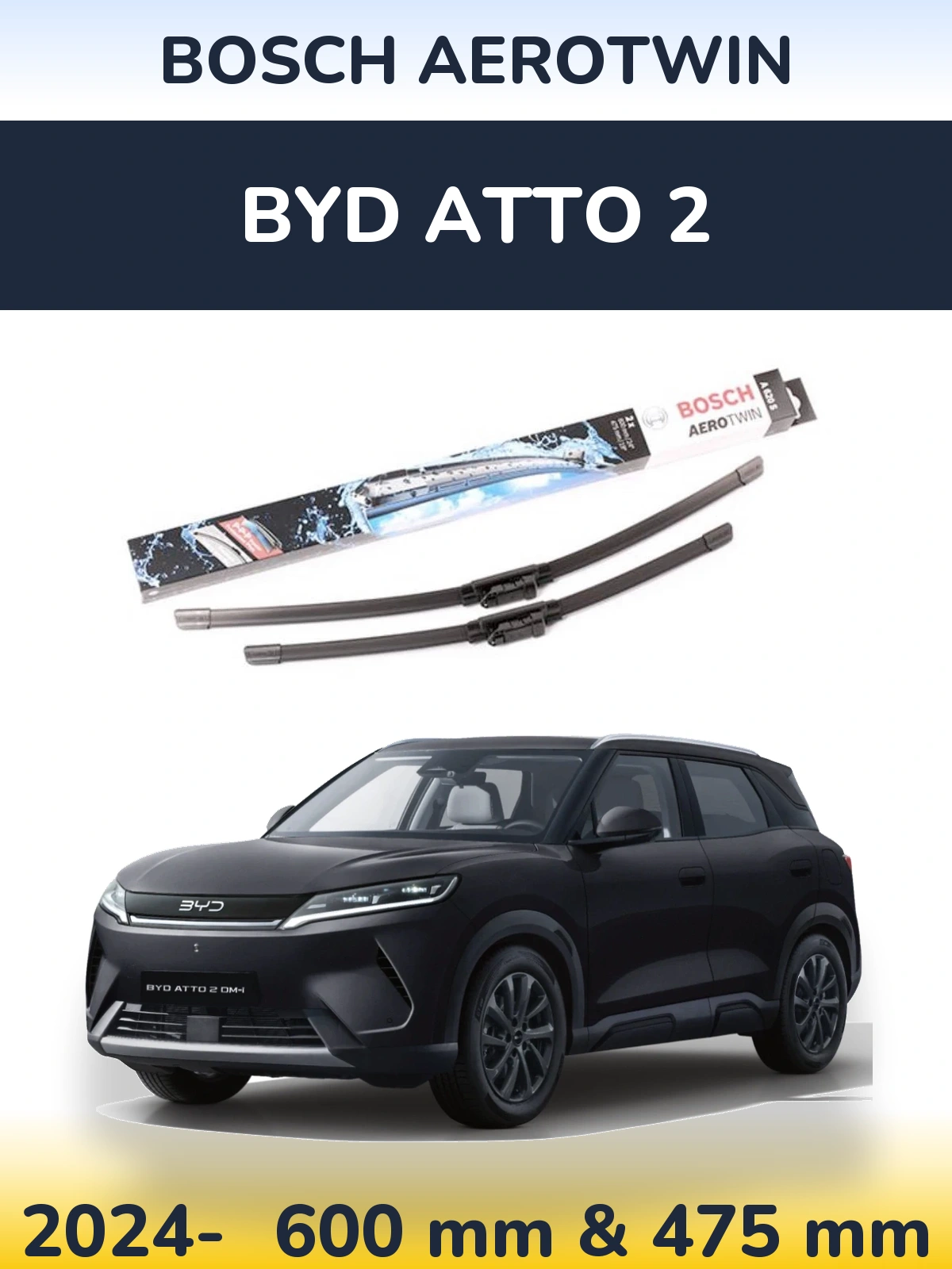 Komplet przednich wycieraczek BOSCH AeroTwin 600 & 475 mm do BYD Atto 2 2024-2026