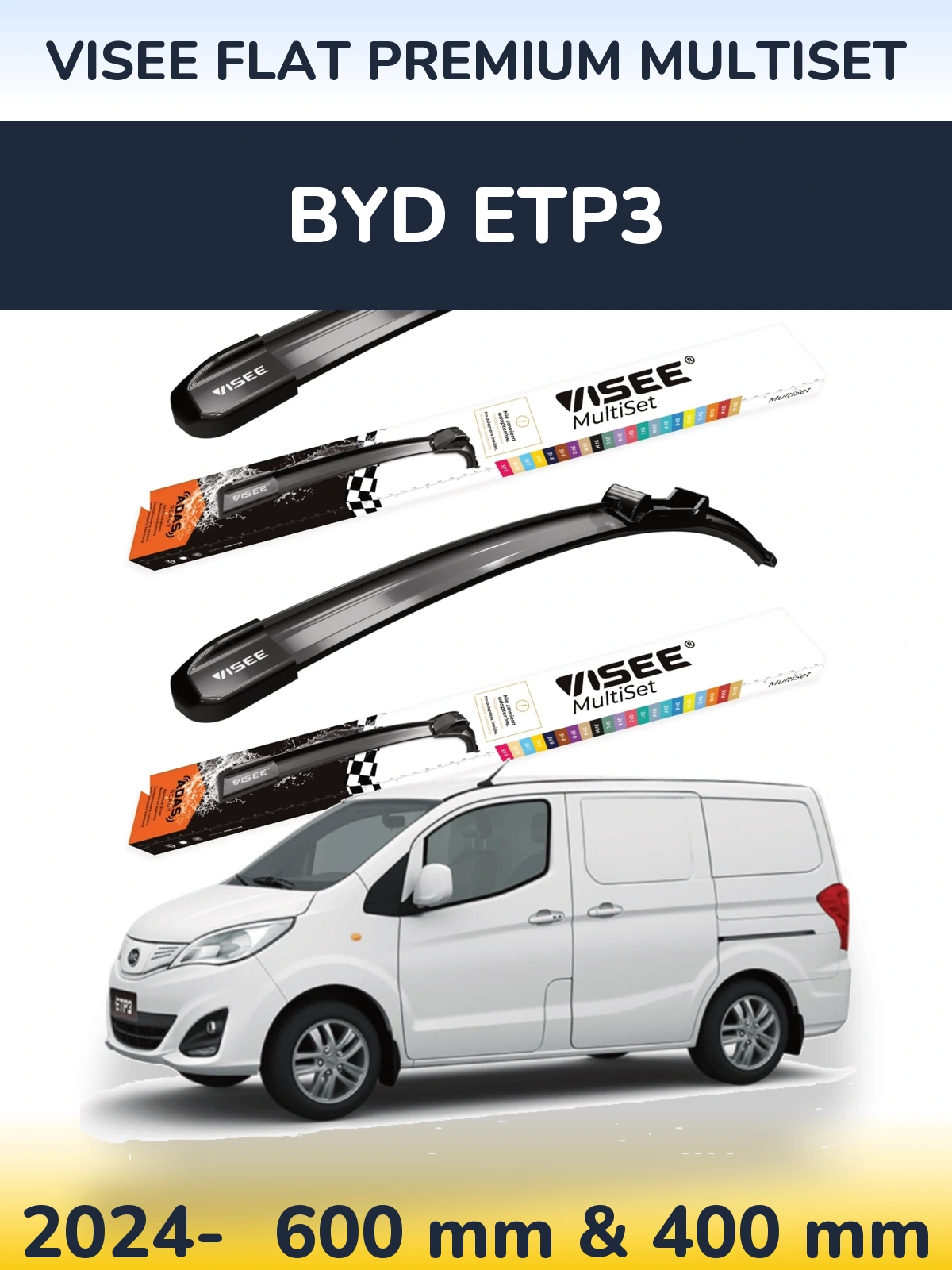 Front wiper blade set VISEE FLAT PREMIUM MultiSet 600 & 400 mm for BYD ETP3 2024-2026