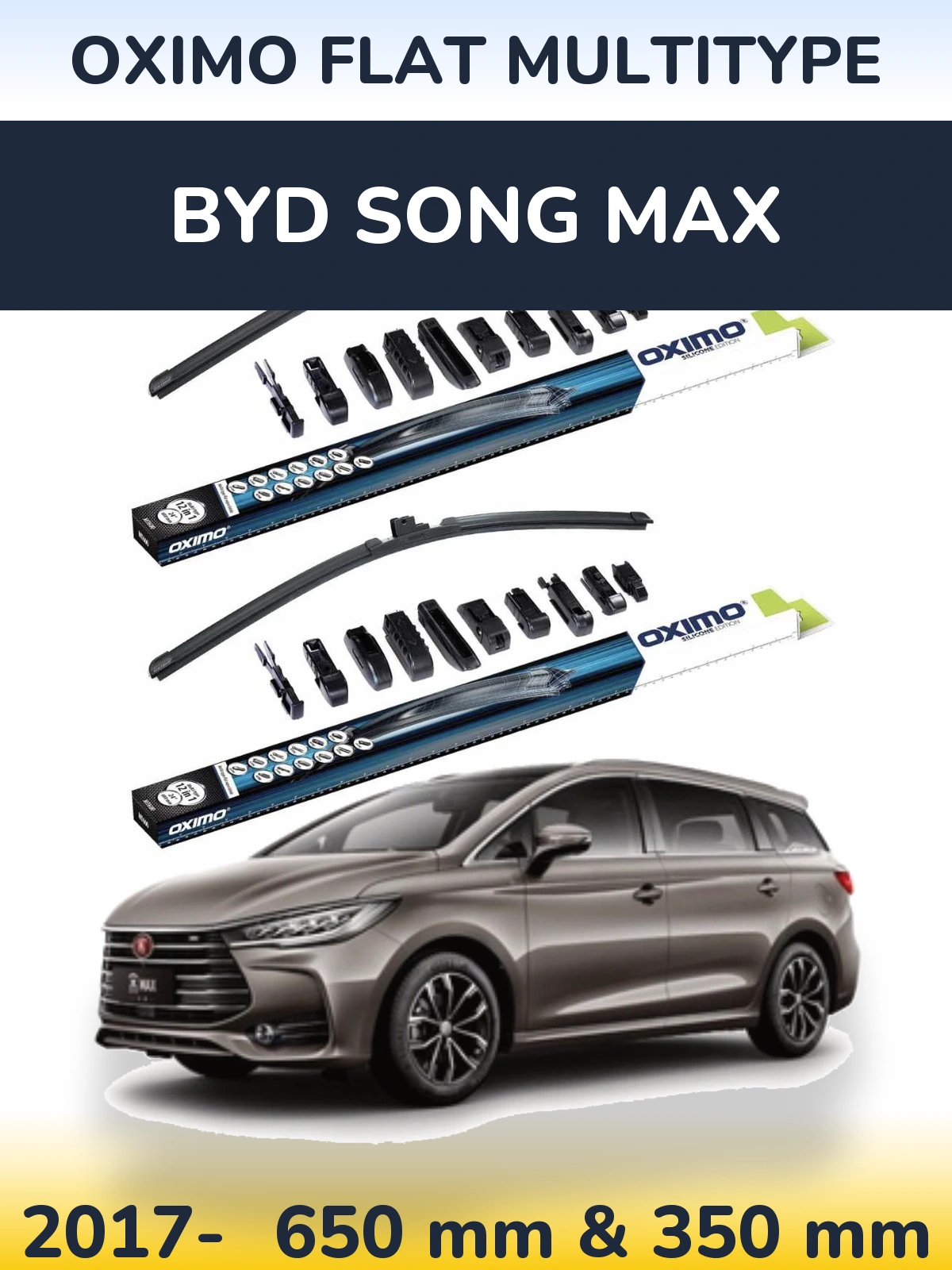 Front wiper blade set Oximo Flat MultiTypee 650 & 350 mm for BYD Song Max 2017-2026
