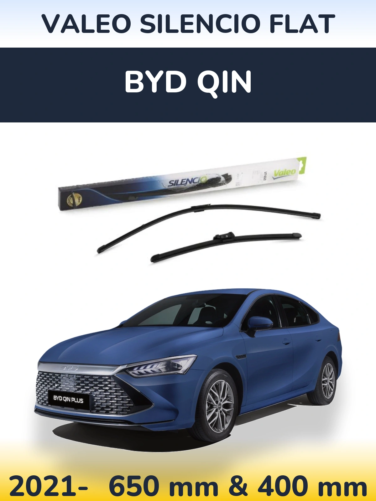 Front wiper blade set Valeo Silencio Flat 650 & 400 mm for BYD Qin 2021-2026