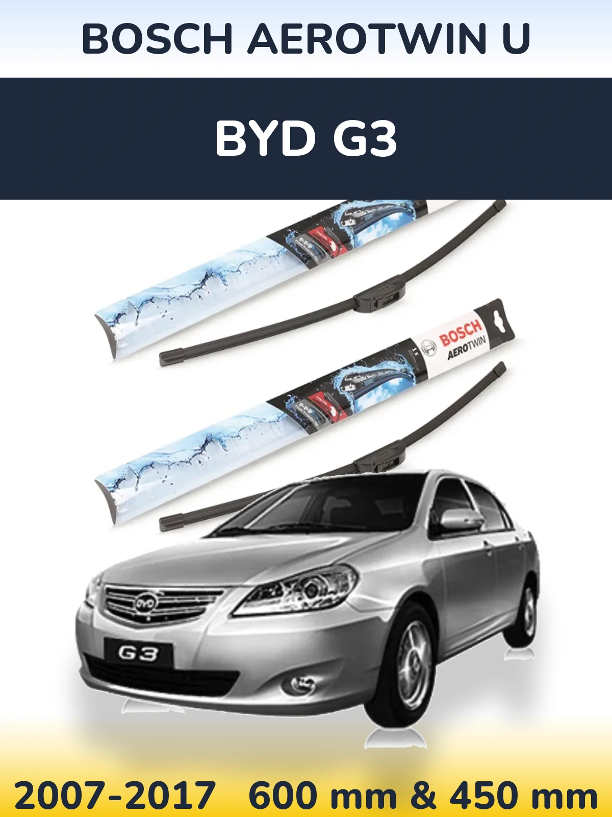 Komplet przednich wycieraczek BOSCH AeroTwin U 600 & 450 mm do BYD G3 2007-2017