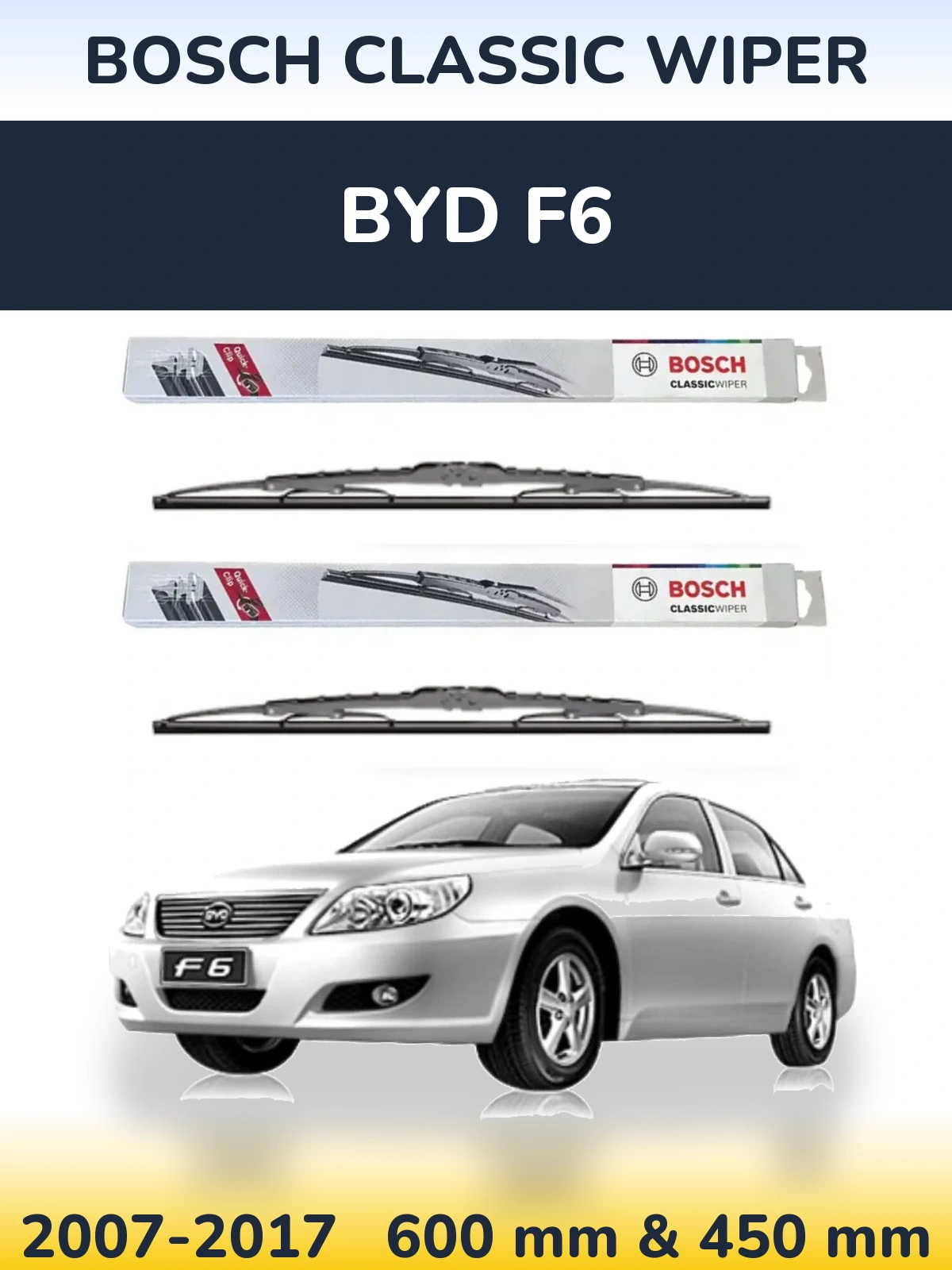 Komplet przednich wycieraczek BOSCH Classic Wiper 600 & 450 mm do BYD F6 2007-2017
