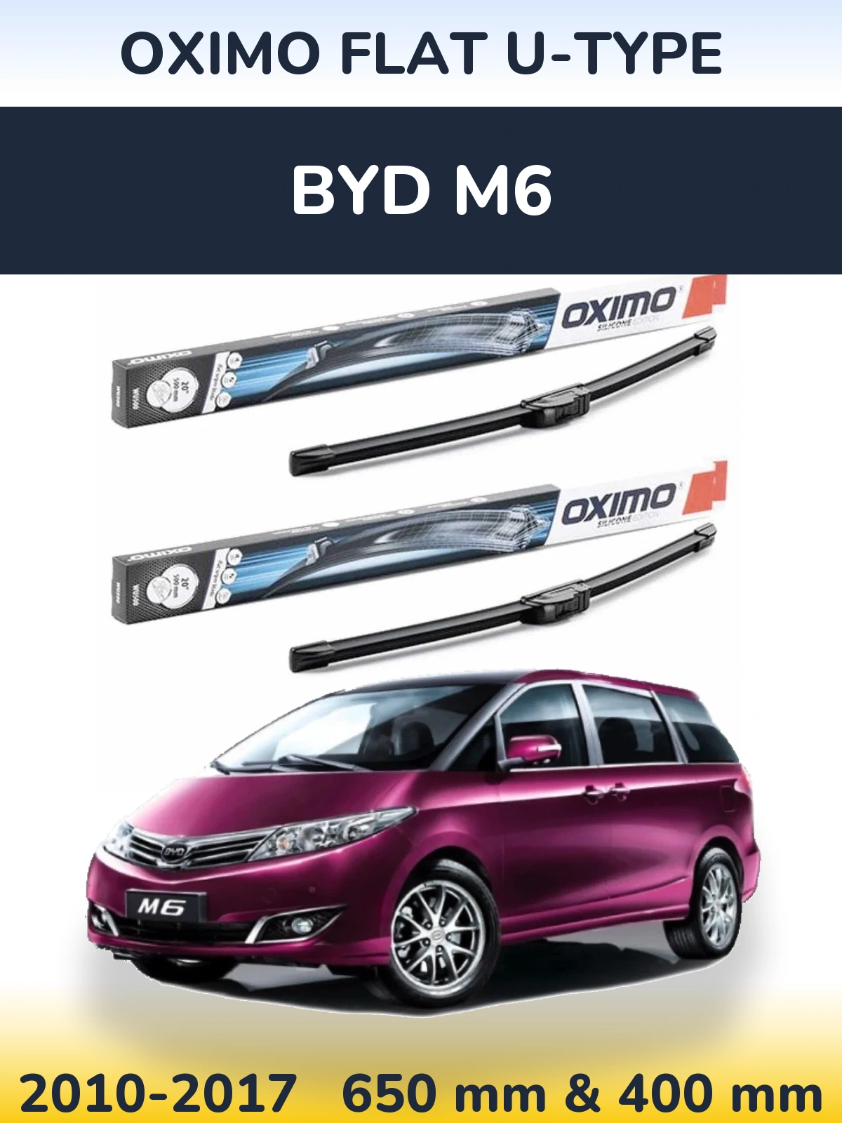 Komplet przednich wycieraczek Oximo Flat U-type 650 & 400 mm do BYD M6 2010-2017