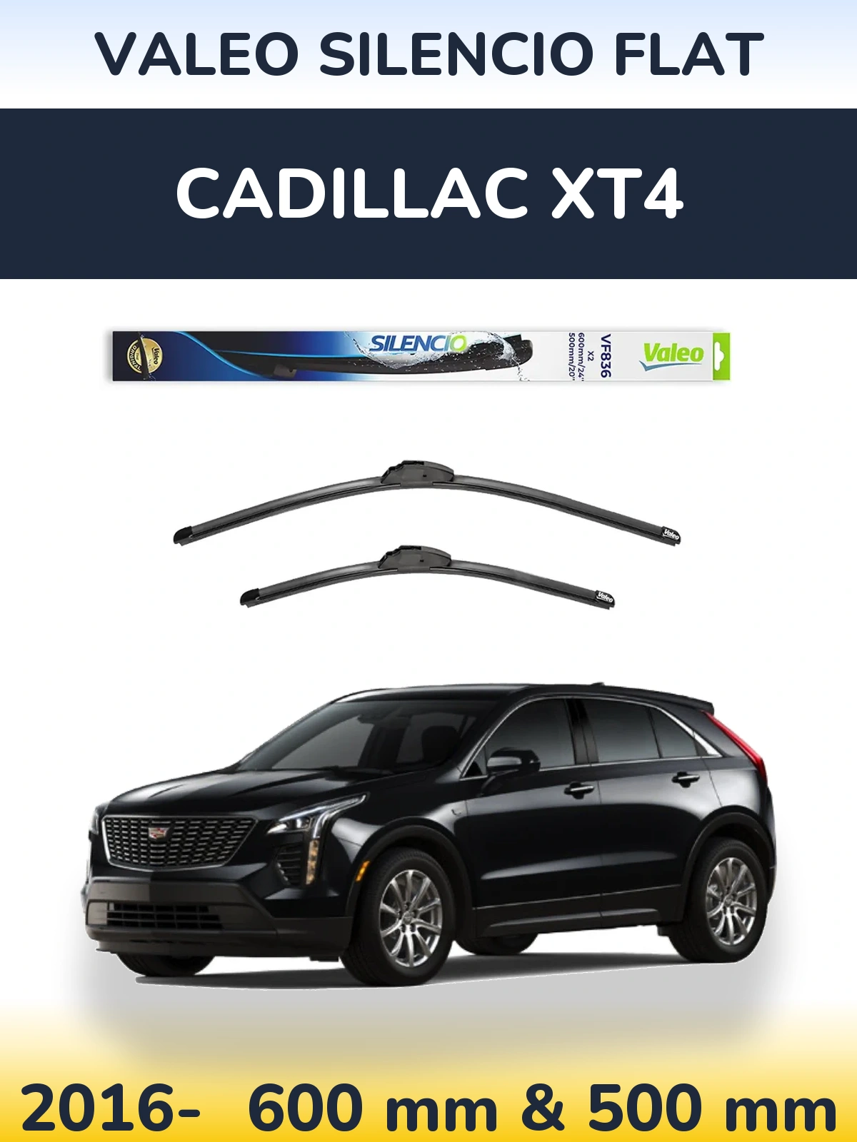 Комплект передніх щіток Valeo Silencio Flat 600 & 500 мм для Cadillac XT4 2016-2026