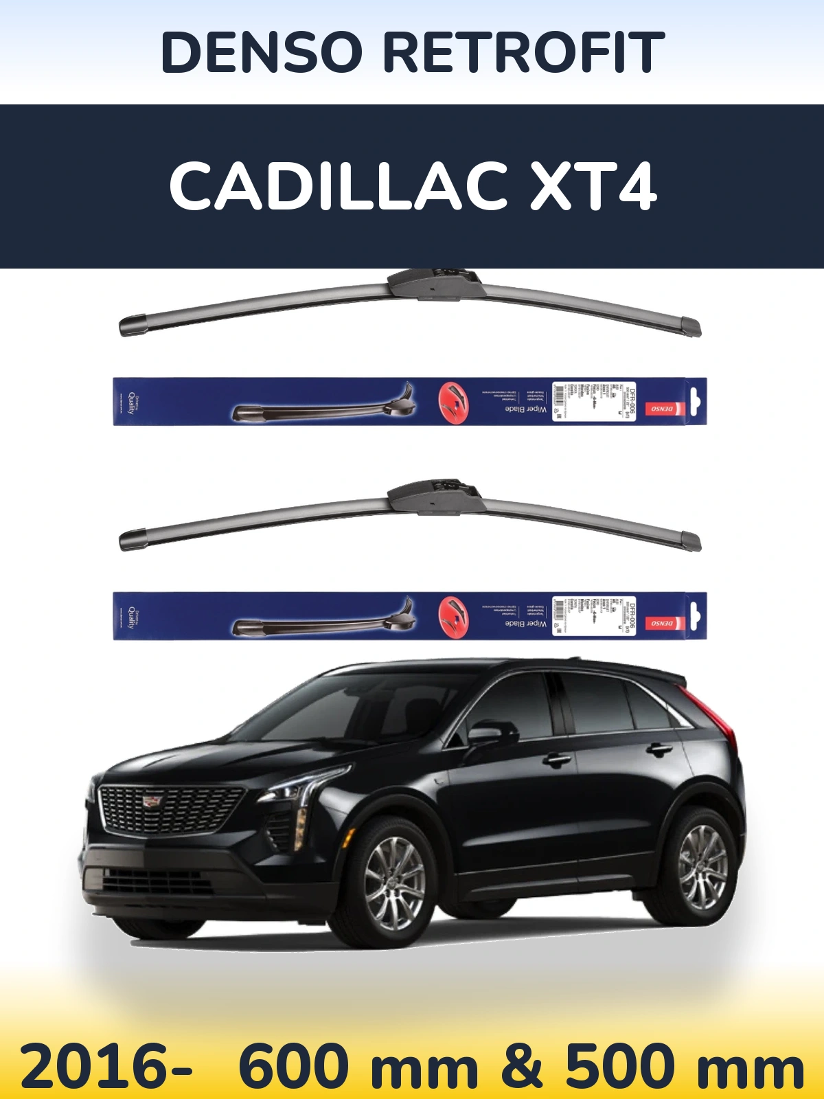 Komplet przednich wycieraczek Denso Retrofit 600 & 500 mm do Cadillac XT4 2016-2026