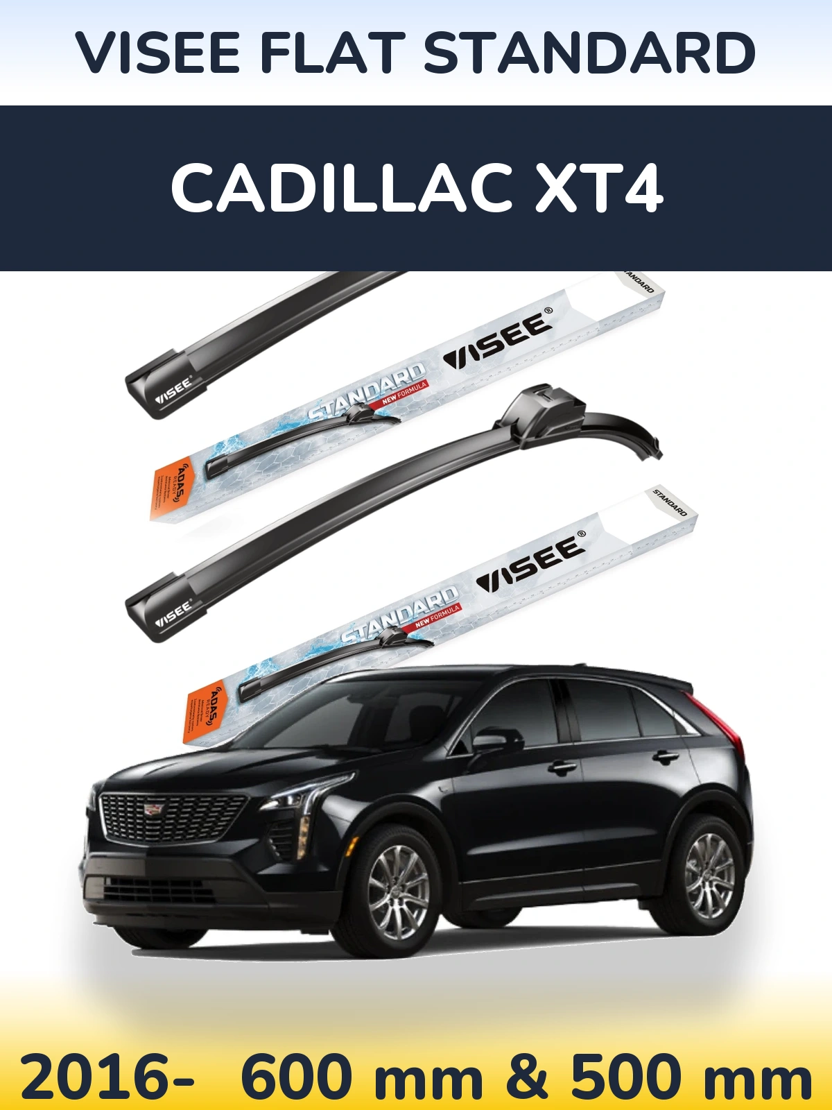 Komplet przednich wycieraczek VISEE FLAT STANDARD 600 & 500 mm do Cadillac XT4 2016-2026