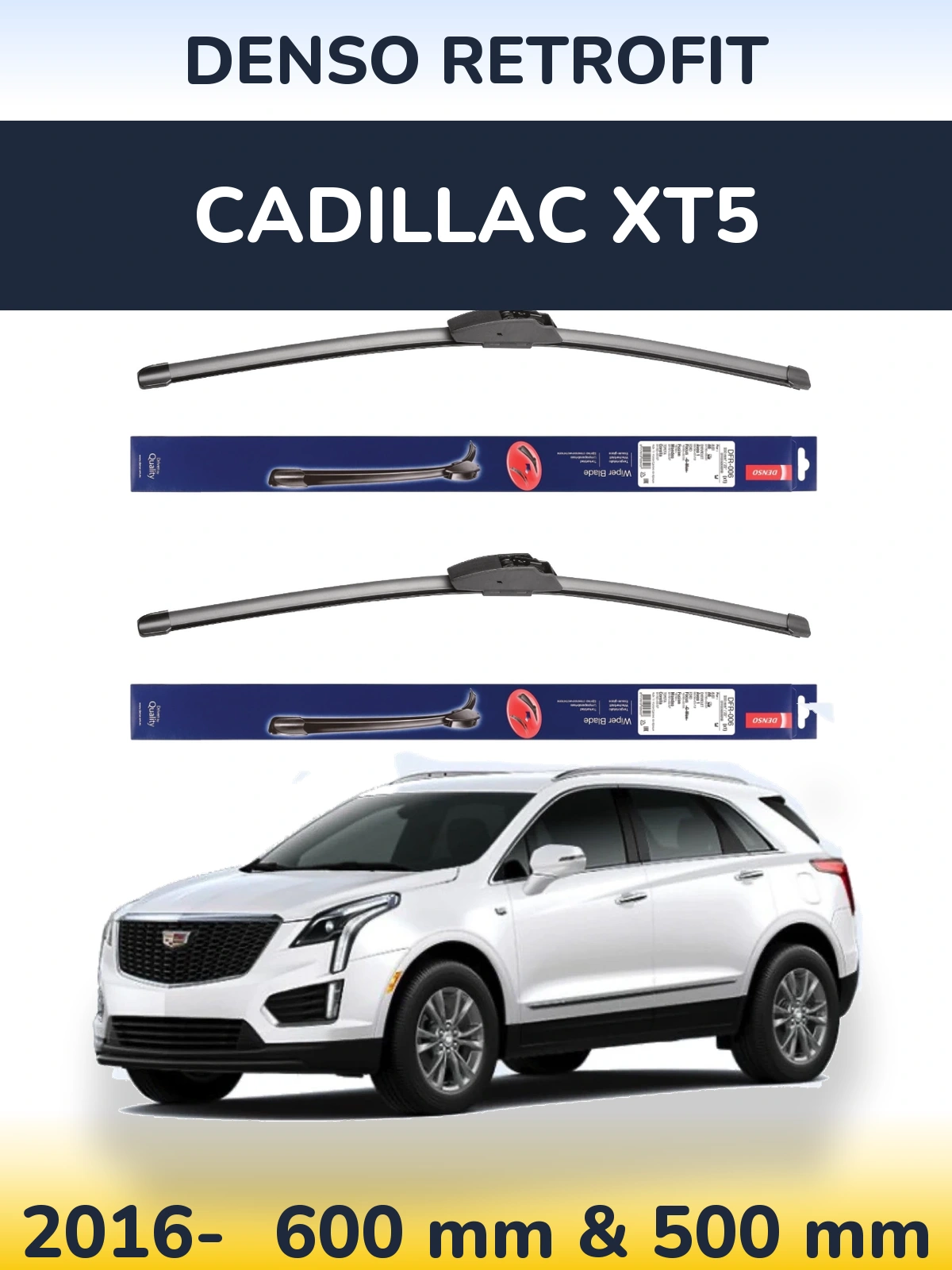 Komplet przednich wycieraczek Denso Retrofit 600 & 500 mm do Cadillac XT5 2016-2026