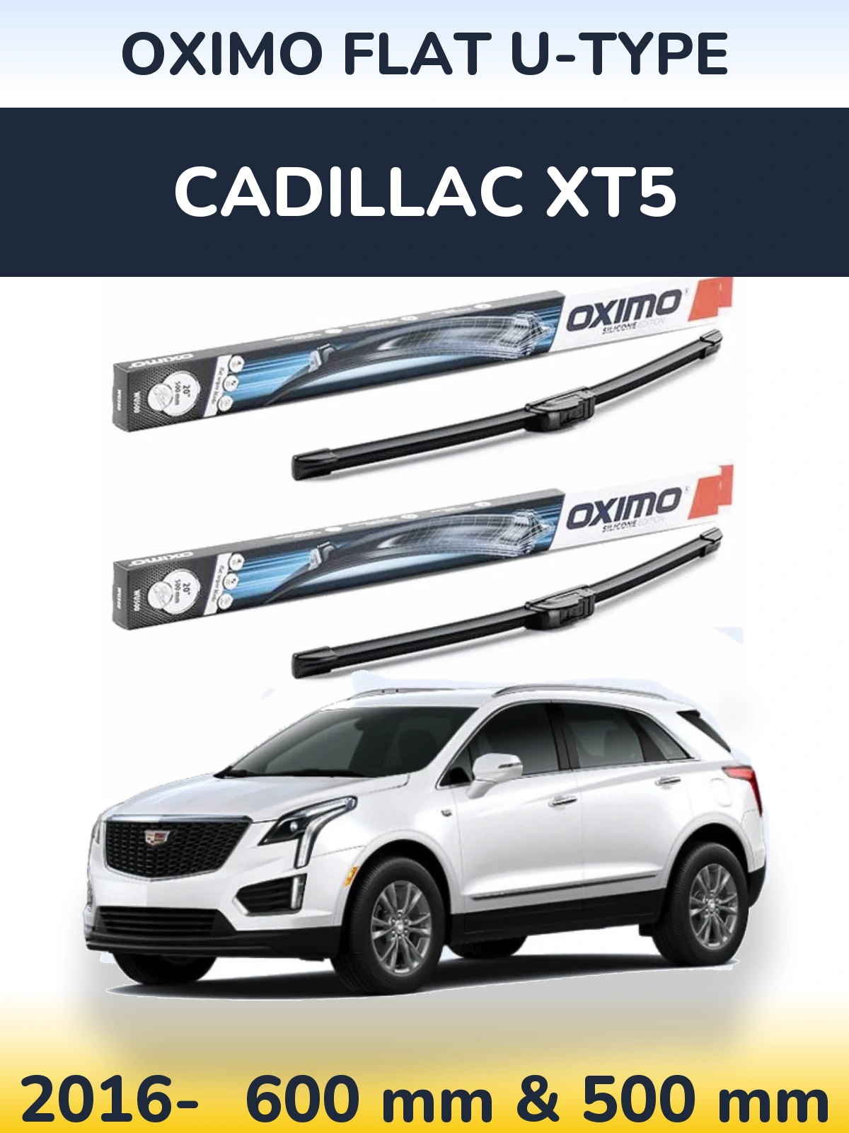 Комплект передних дворников Oximo Flat U-type 600 & 500 мм для Cadillac XT5 2016-2026