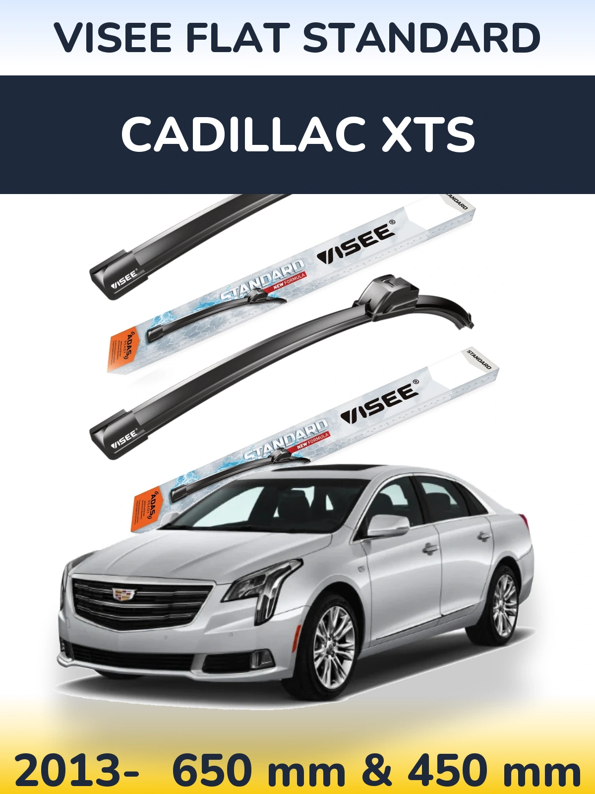 Комплект передних дворников VISEE FLAT STANDARD 650 & 450 мм для Cadillac XTS 2013-2026