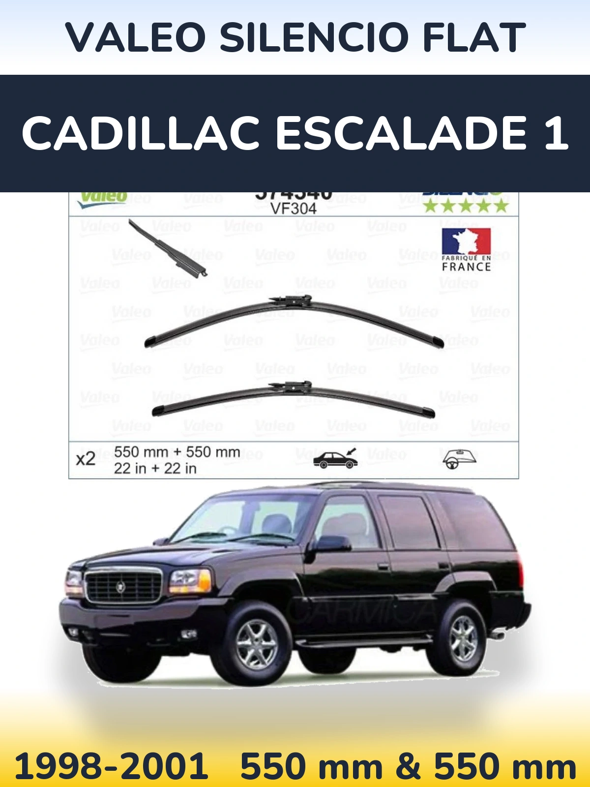 Front wiper blade set Valeo Silencio Flat 550 & 550 mm for Cadillac Escalade 1 1998-2001