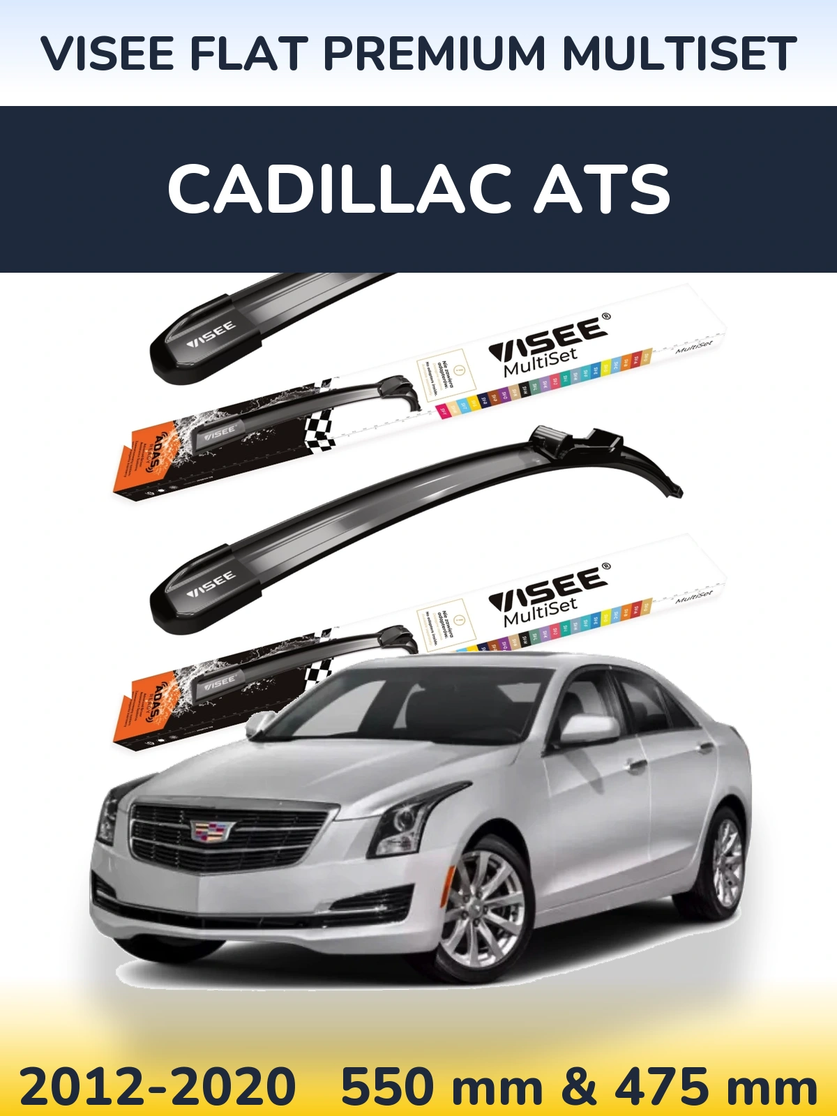 Komplet przednich wycieraczek VISEE FLAT PREMIUM MultiSet 550 & 475 mm do Cadillac ATS 2012-2020