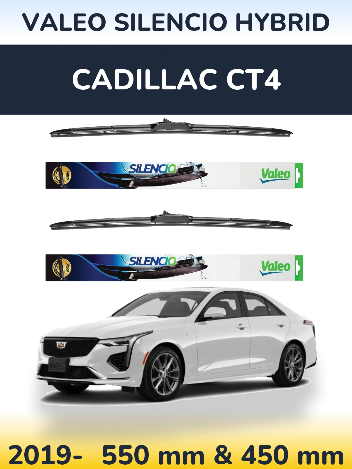 Комплект передніх щіток Valeo Silencio Hybrid 550 & 450 мм для Cadillac CT4 2019-2026
