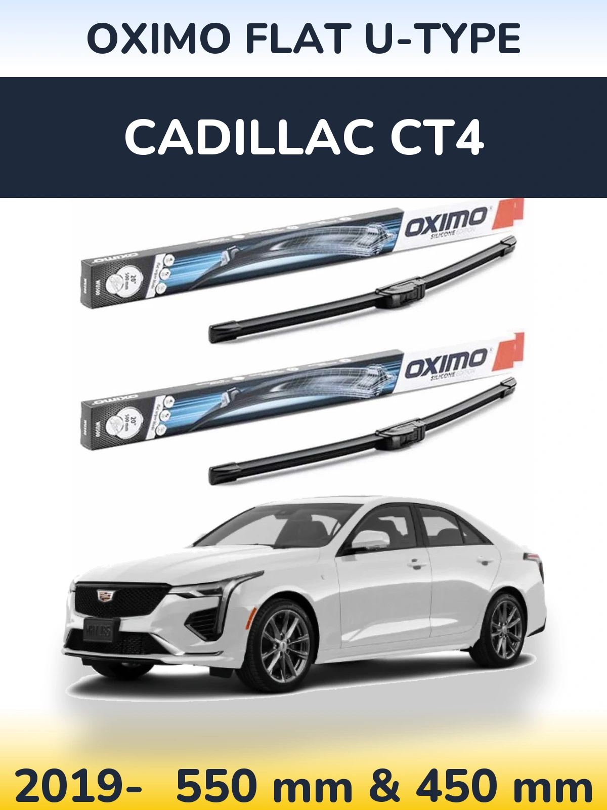 Комплект передніх щіток Oximo Flat U-type 550 & 450 мм для Cadillac CT4 2019-2026