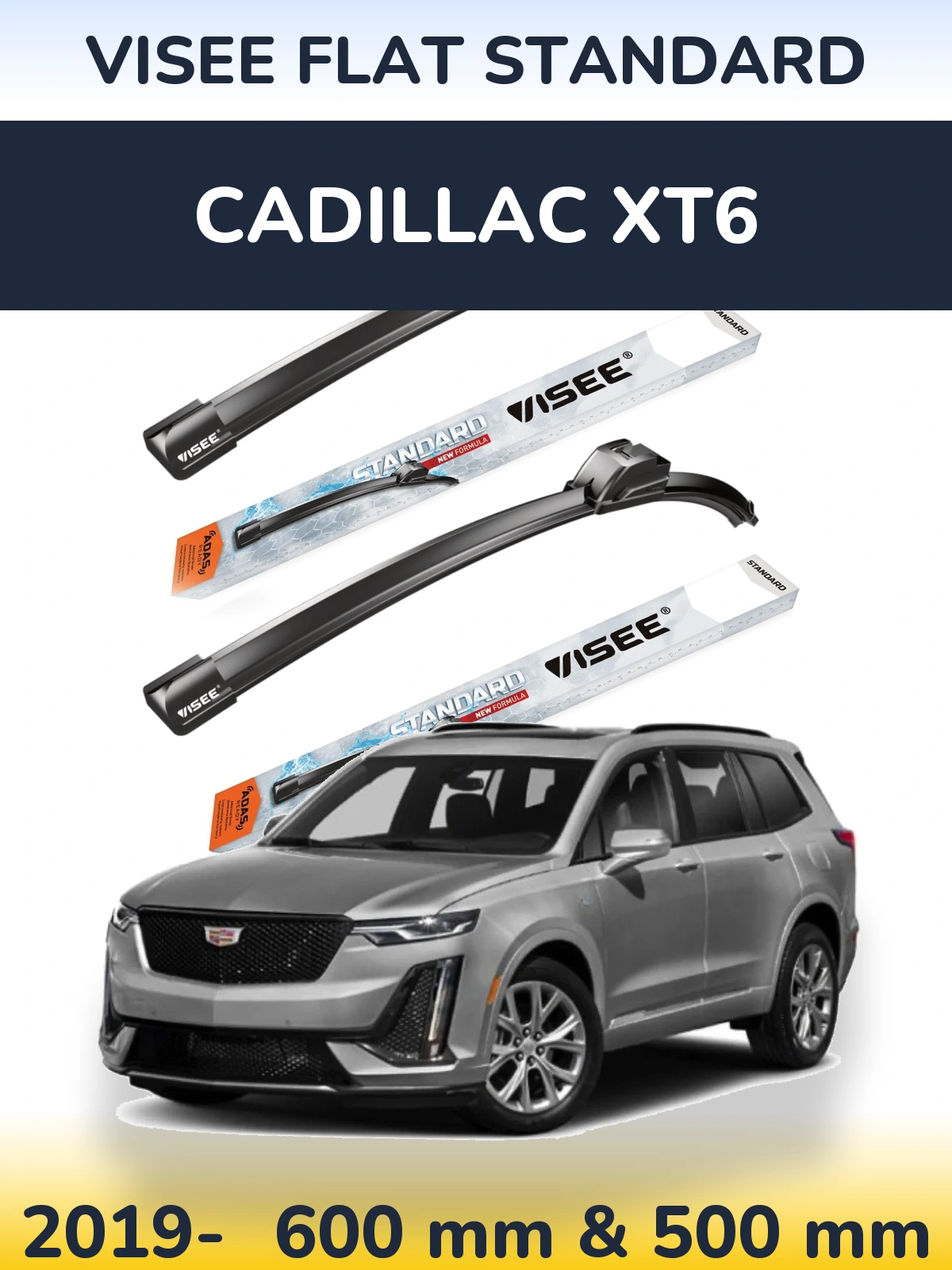 Комплект передних дворников VISEE FLAT STANDARD 600 & 500 мм для Cadillac XT6 2019-2026