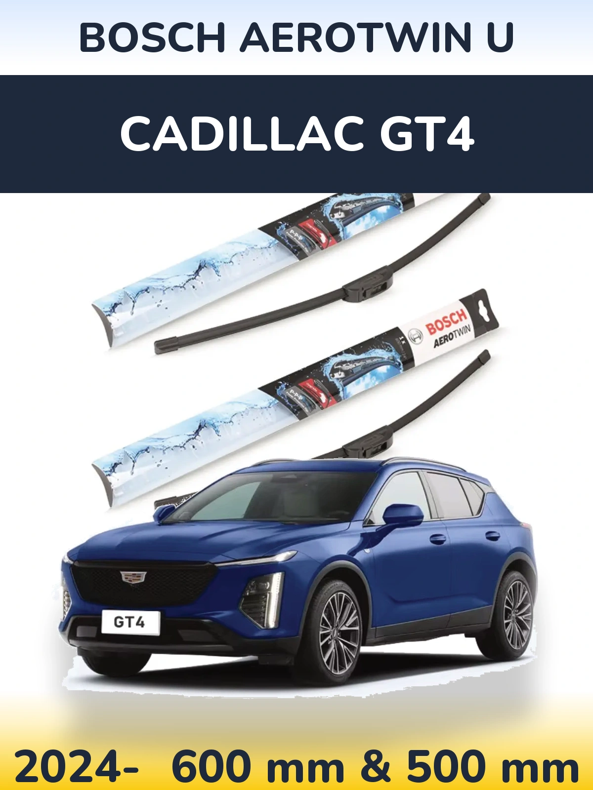 Комплект передних дворников BOSCH AeroTwin U 600 & 500 мм для Cadillac GT4 2024-2026