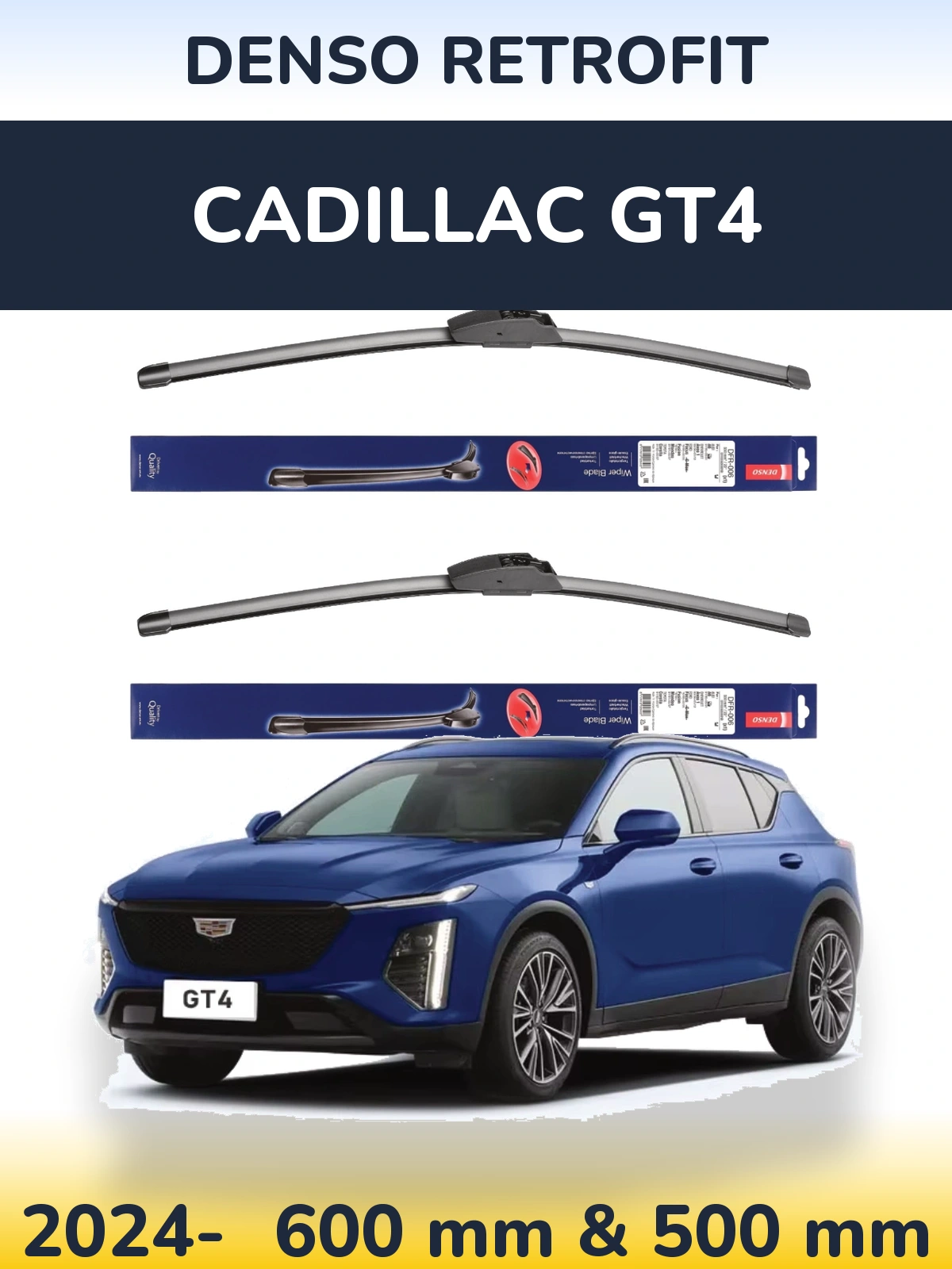 Komplet przednich wycieraczek Denso Retrofit 600 & 500 mm do Cadillac GT4 2024-2026