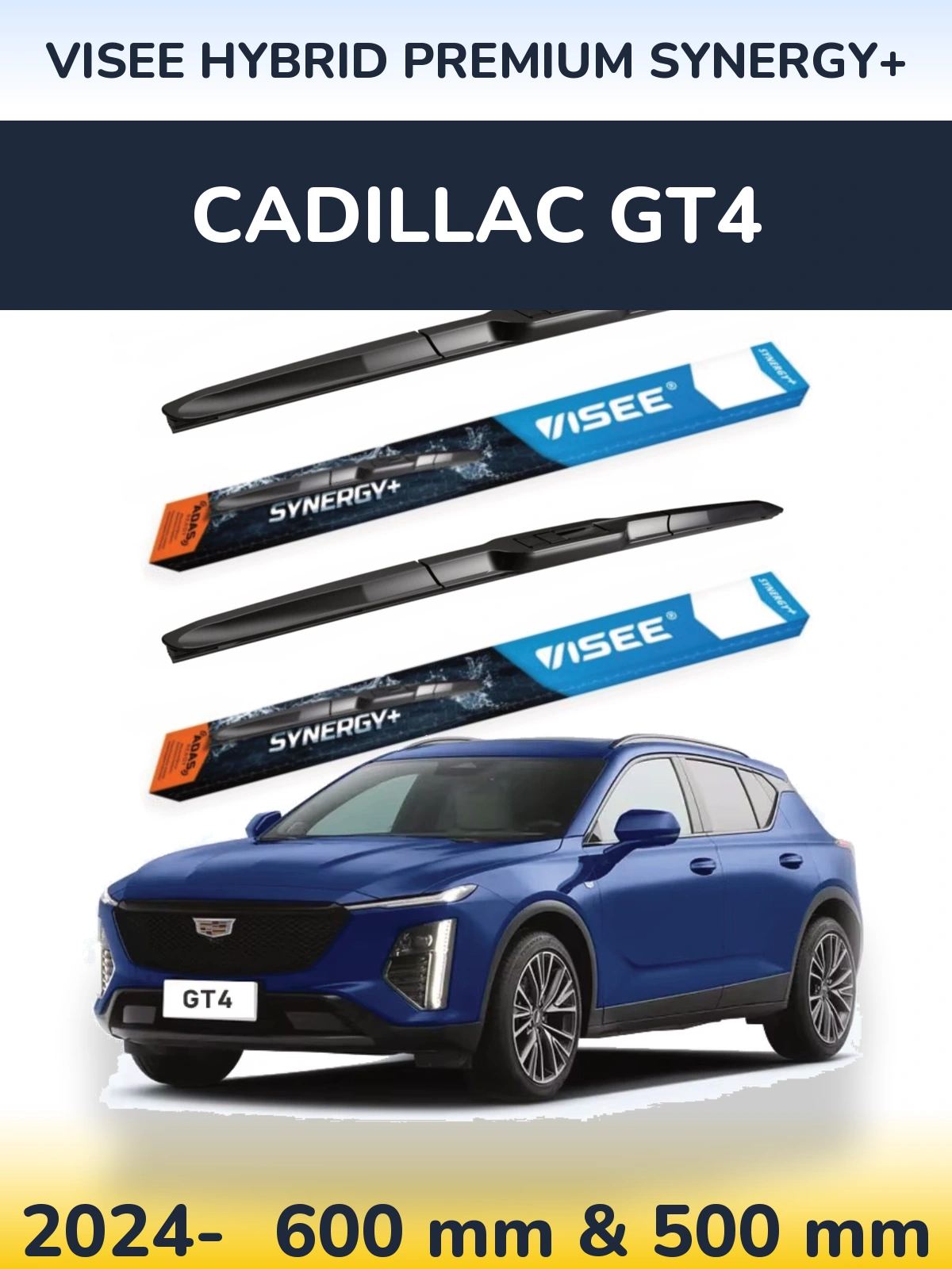 Комплект передних дворников VISEE HYBRID PREMIUM SYNERGY+ 600 & 500 мм для Cadillac GT4 2024-2026