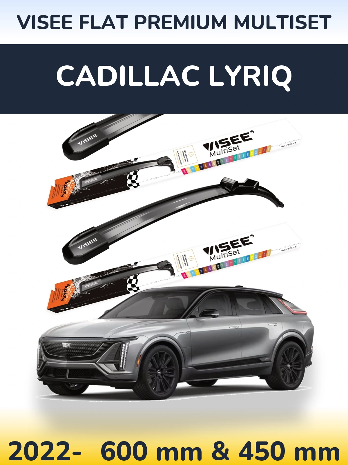 Комплект передніх щіток VISEE FLAT PREMIUM MultiSet 600 & 450 мм для Cadillac Lyriq 2022-2026