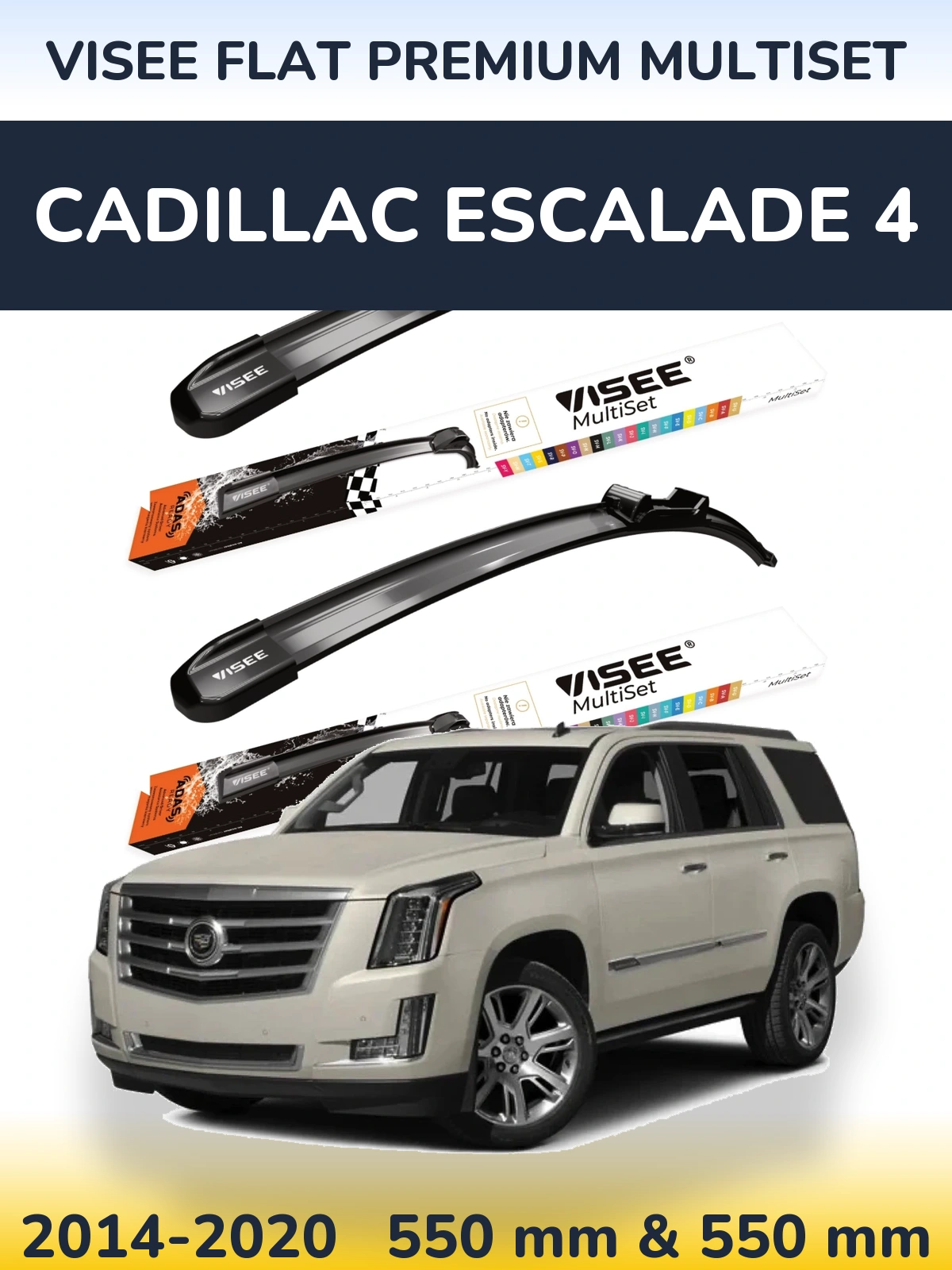 Komplet przednich wycieraczek VISEE FLAT PREMIUM MultiSet 550 & 550 mm do Cadillac Escalade 4 2014-2020
