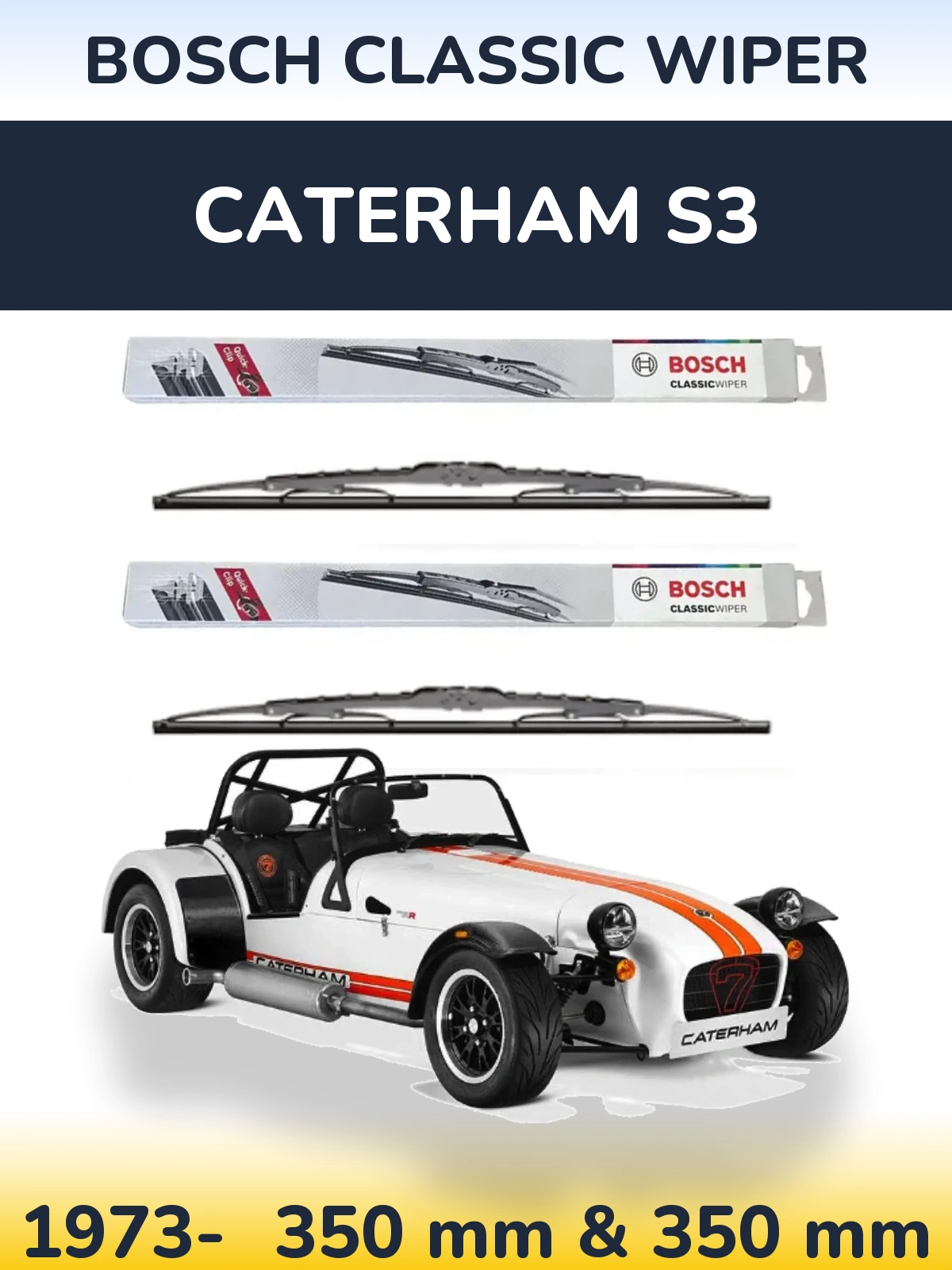 Front wiper blade set BOSCH Classic Wiper 340 & 340 mm for Caterham S3 1973-2026