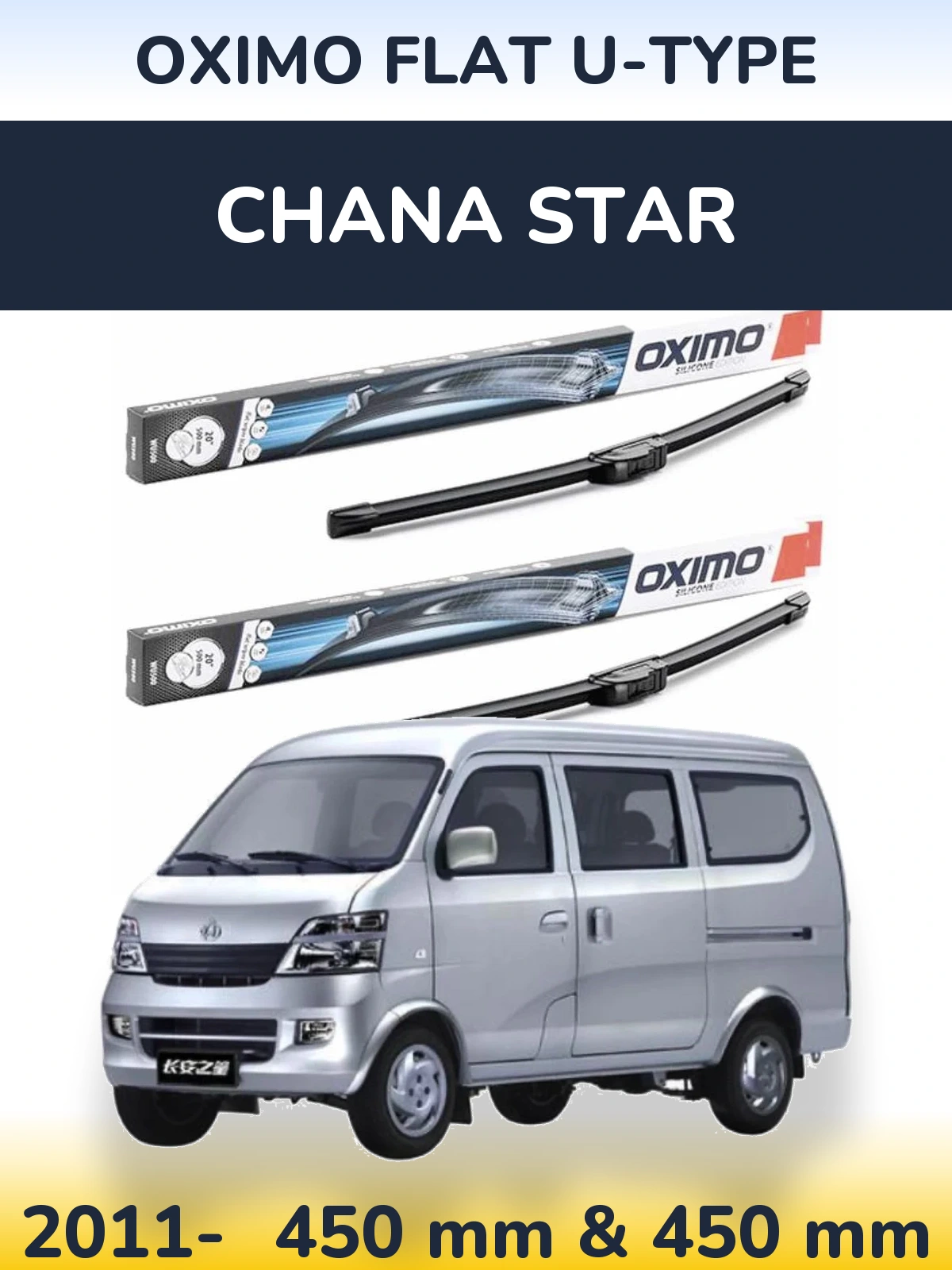 Front wiper blade set Oximo Flat U-type 450 & 450 mm for Chana Star 2011-2026