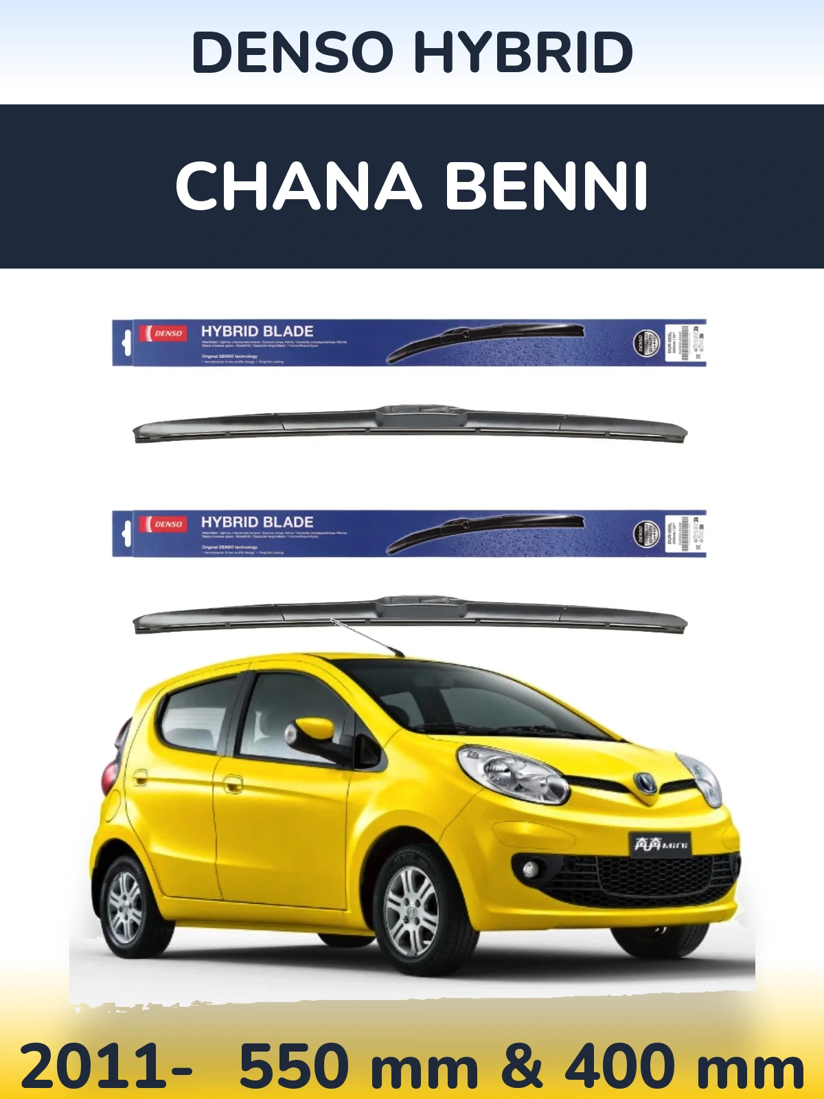 Front wiper blade set Denso Hybrid 550 & 400 mm for Chana Benni 2011-2026